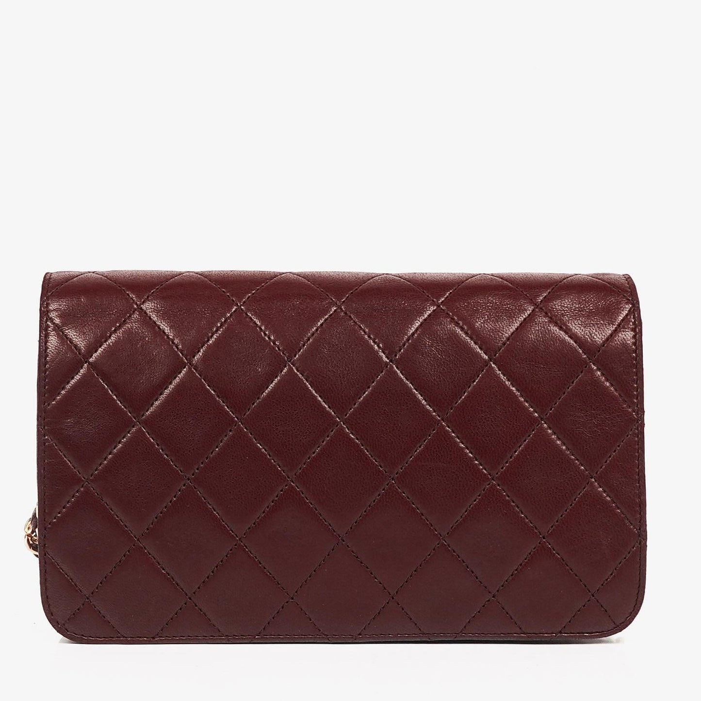 Chanel Bordeaux Mini Classic Quilted Lambskin Full Flap Wallet On Chain WOC With 24K Gold-Plated Hardware
