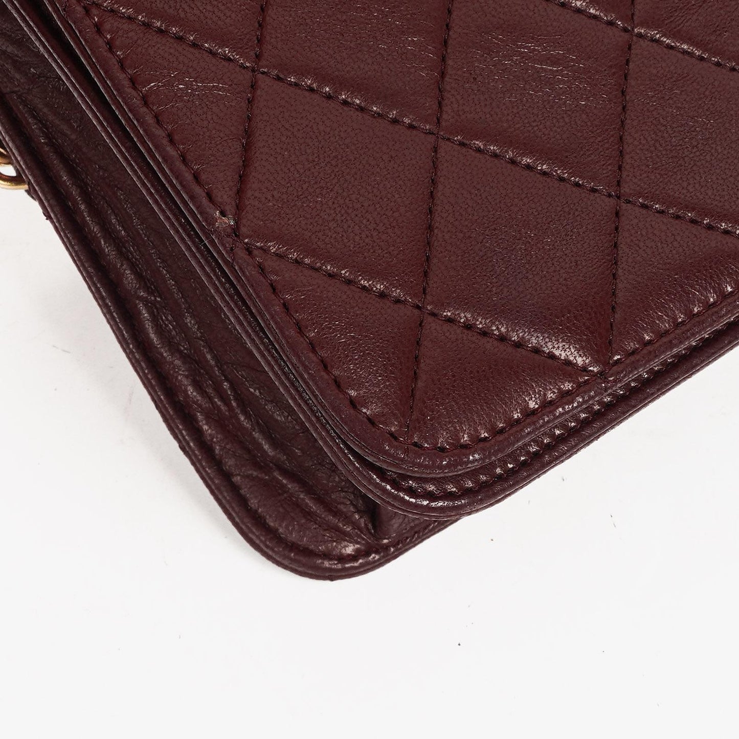 Chanel Bordeaux Mini Classic Quilted Lambskin Full Flap Wallet On Chain WOC With 24K Gold-Plated Hardware