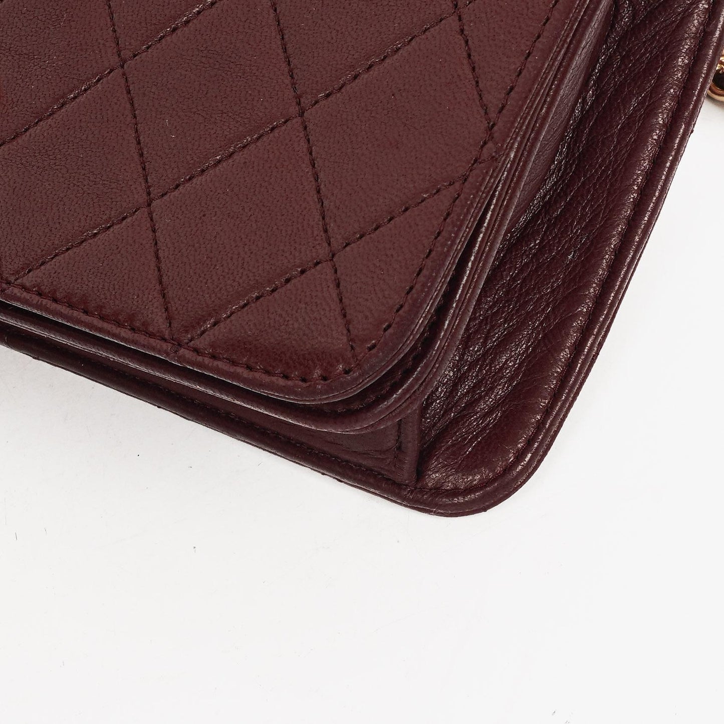 Chanel Bordeaux Mini Classic Quilted Lambskin Full Flap Wallet On Chain WOC With 24K Gold-Plated Hardware