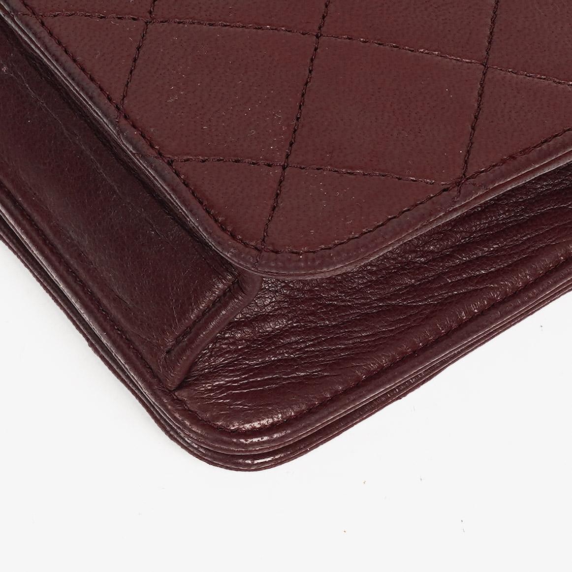 Chanel Bordeaux Mini Classic Quilted Lambskin Full Flap Wallet On Chain WOC With 24K Gold-Plated Hardware