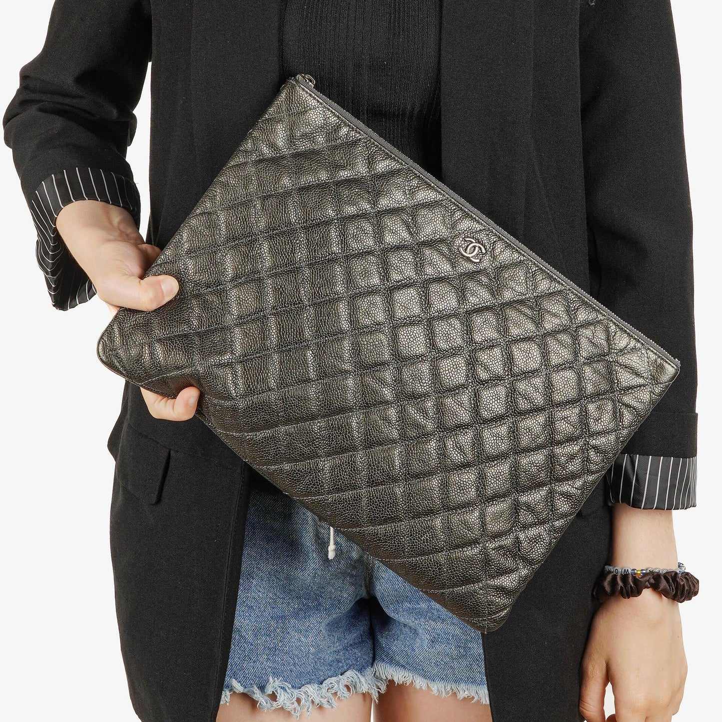Chanel Boy Cosmetic Case Large Metallic Caviar Quilted