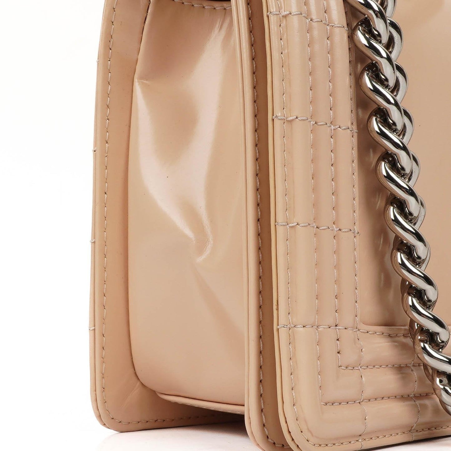 Chanel Boy Flap Bag in Beige Patent Leather