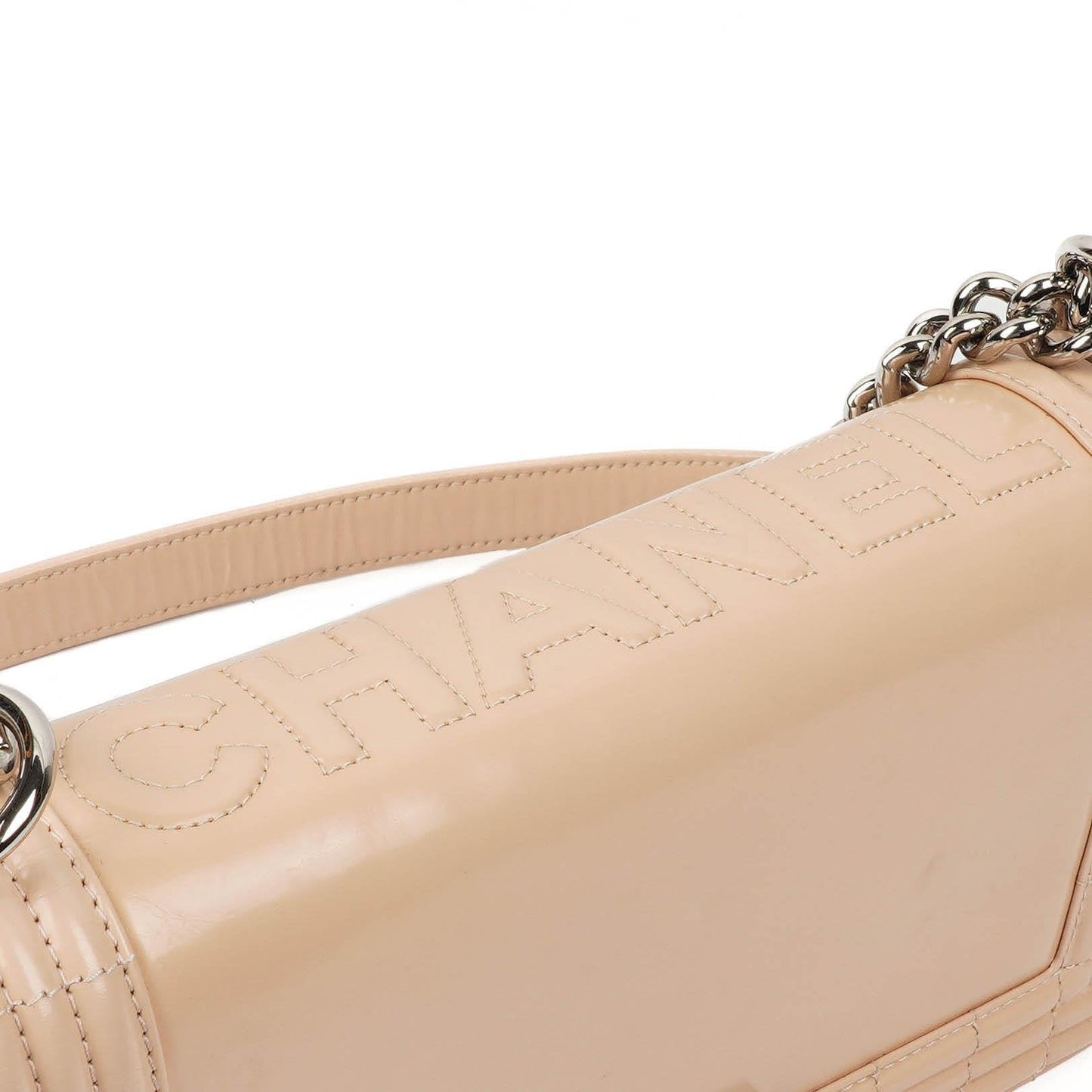 Chanel Boy Flap Bag in Beige Patent Leather