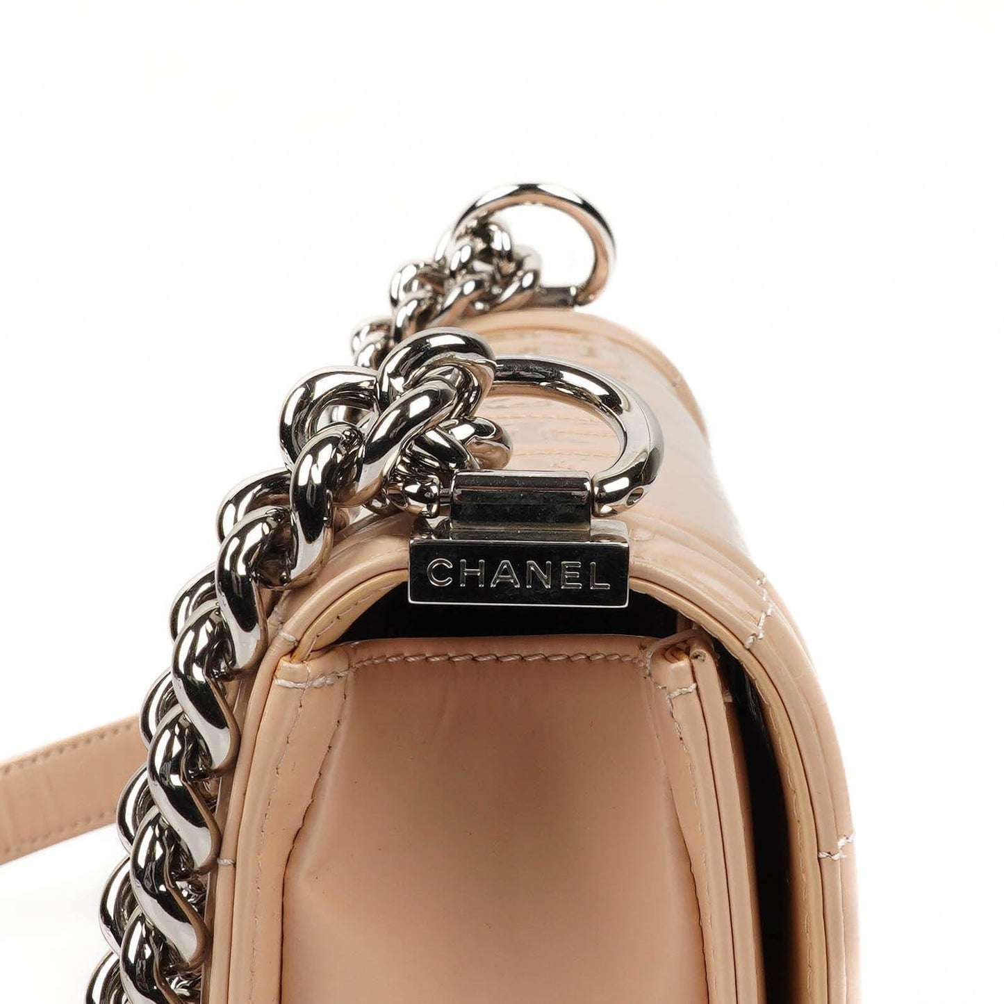 Chanel Boy Flap Bag in Beige Patent Leather