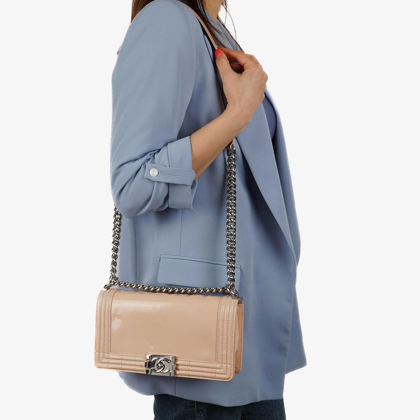 Chanel Boy Flap Bag in Beige Patent Leather