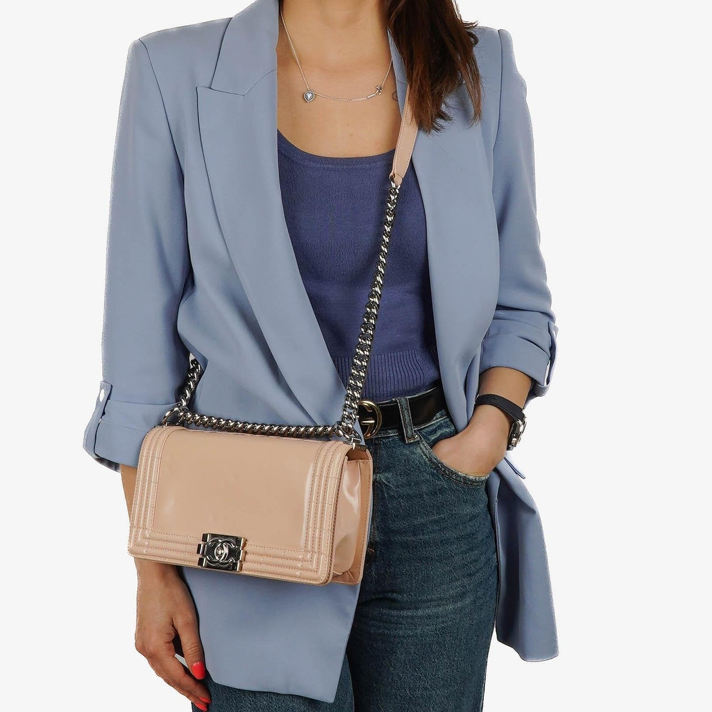 Chanel Boy Flap Bag in Beige Patent Leather