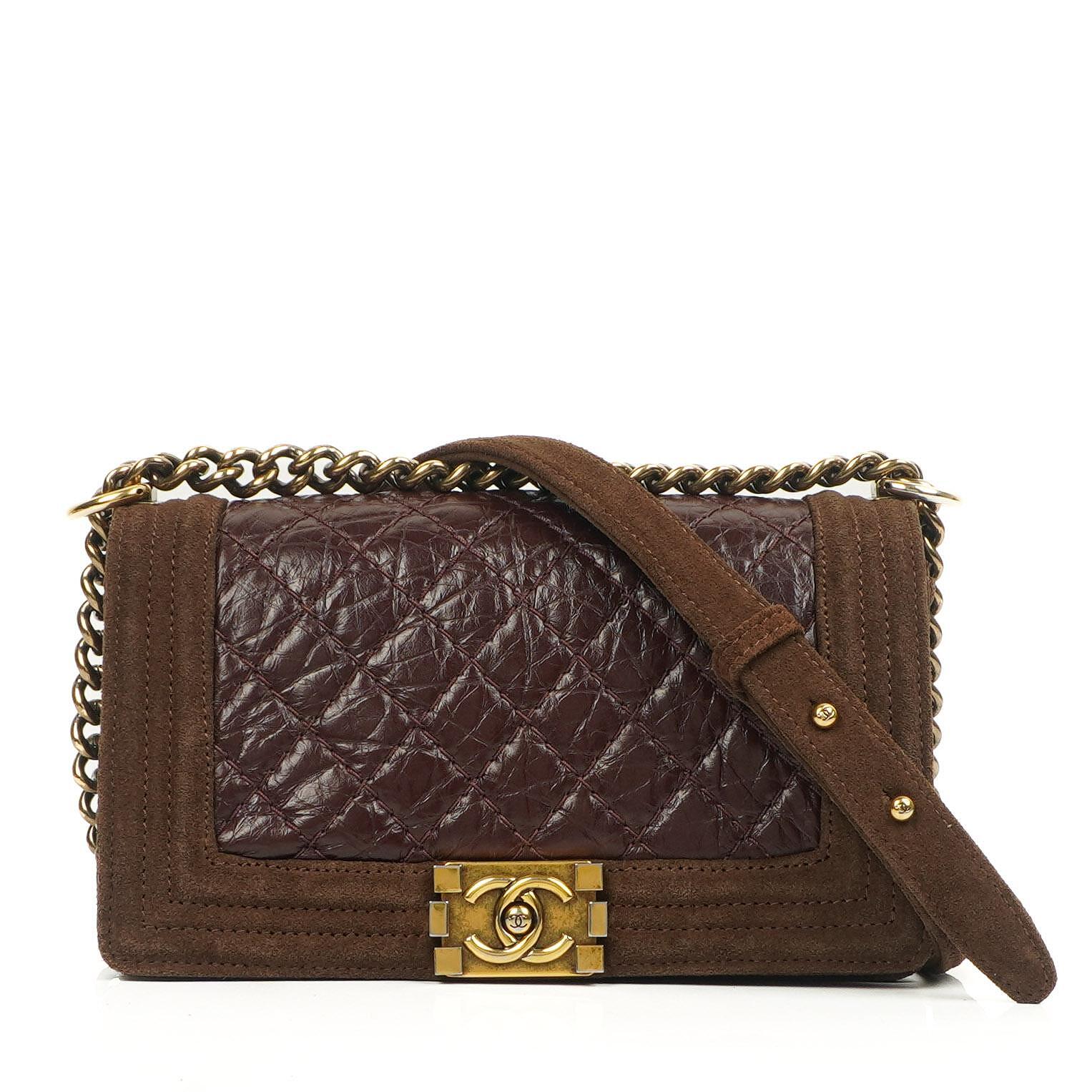 Chanel Boy Medium Flap Bag Burgundy Quilted Distressed Calfskin Aged Gold Hardware, 2013-2014