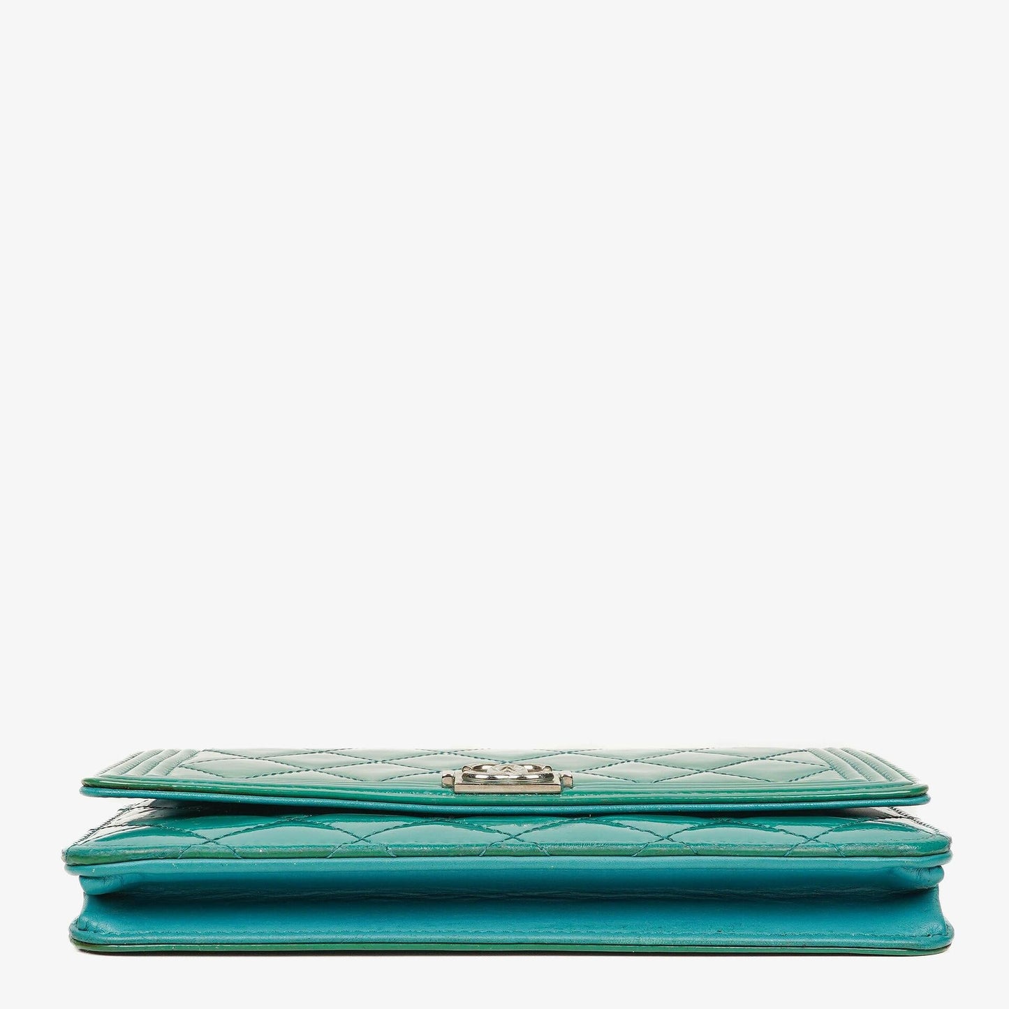 Chanel Boy Wallet On Chain Bag Turquoise Patent Leather Silver-Tone Hardware