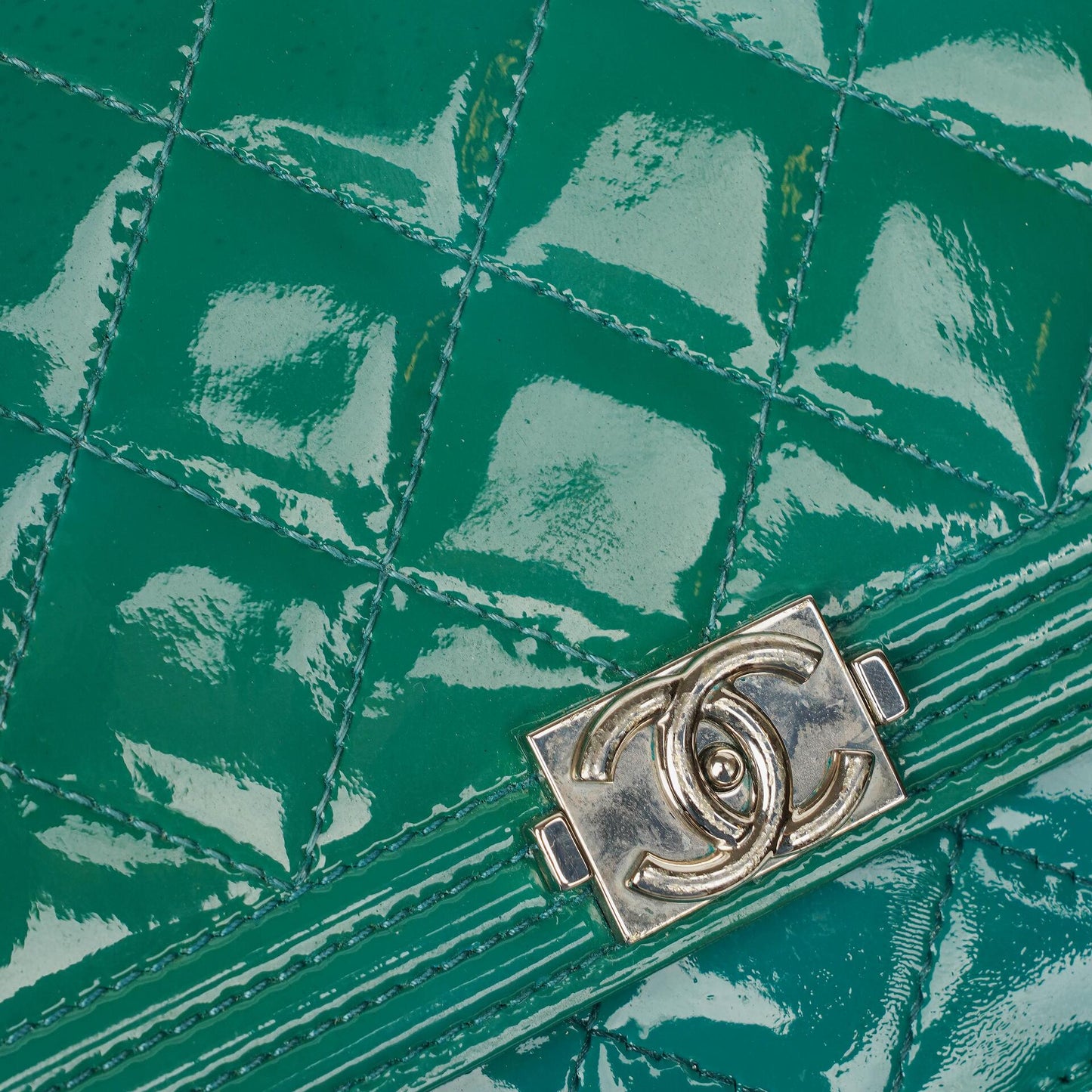 Chanel Boy Wallet On Chain Bag Turquoise Patent Leather Silver-Tone Hardware