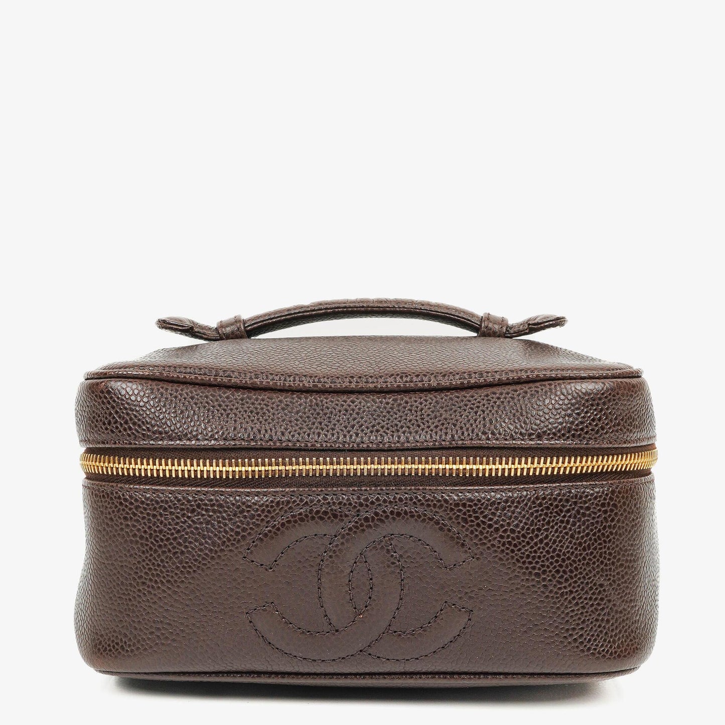 Chanel Brown Caviar Quilted Leather Timeless Cosmetic Case