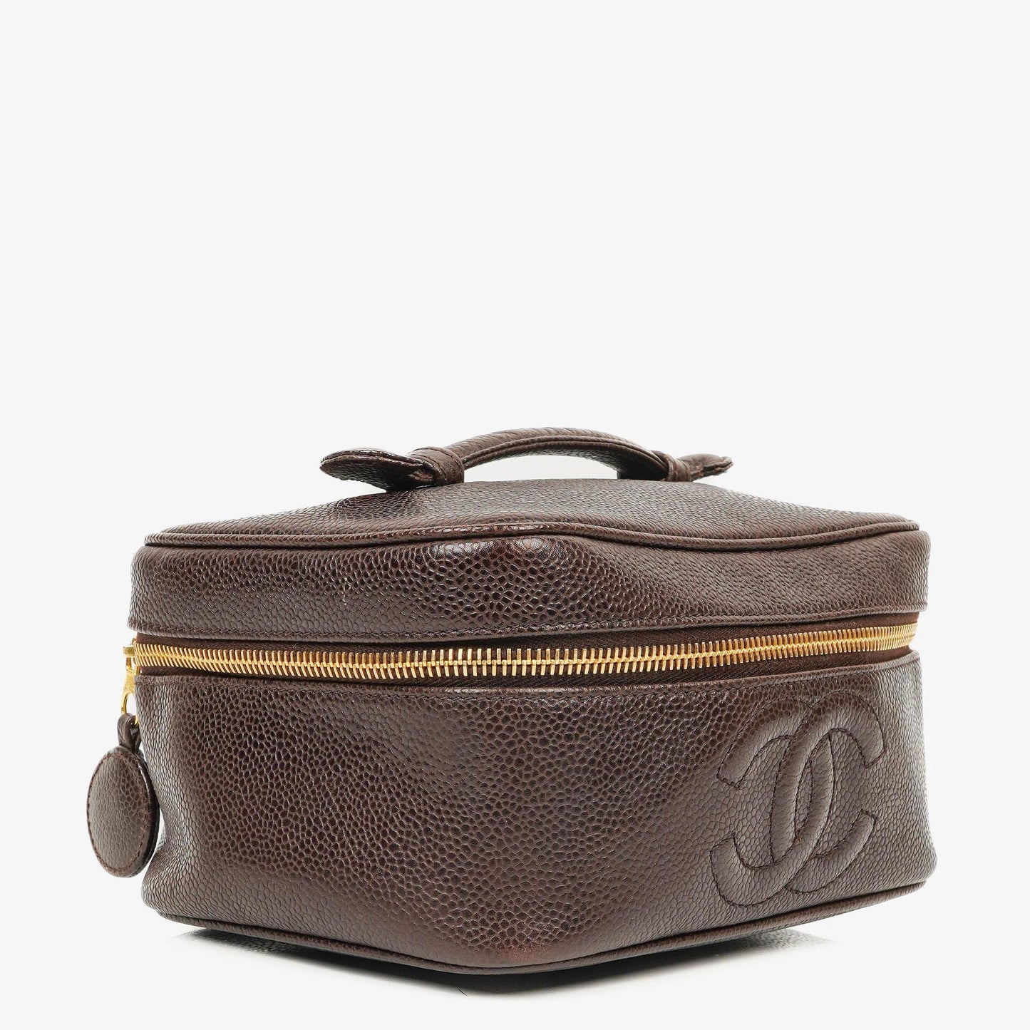 Chanel Brown Caviar Quilted Leather Timeless Cosmetic Case