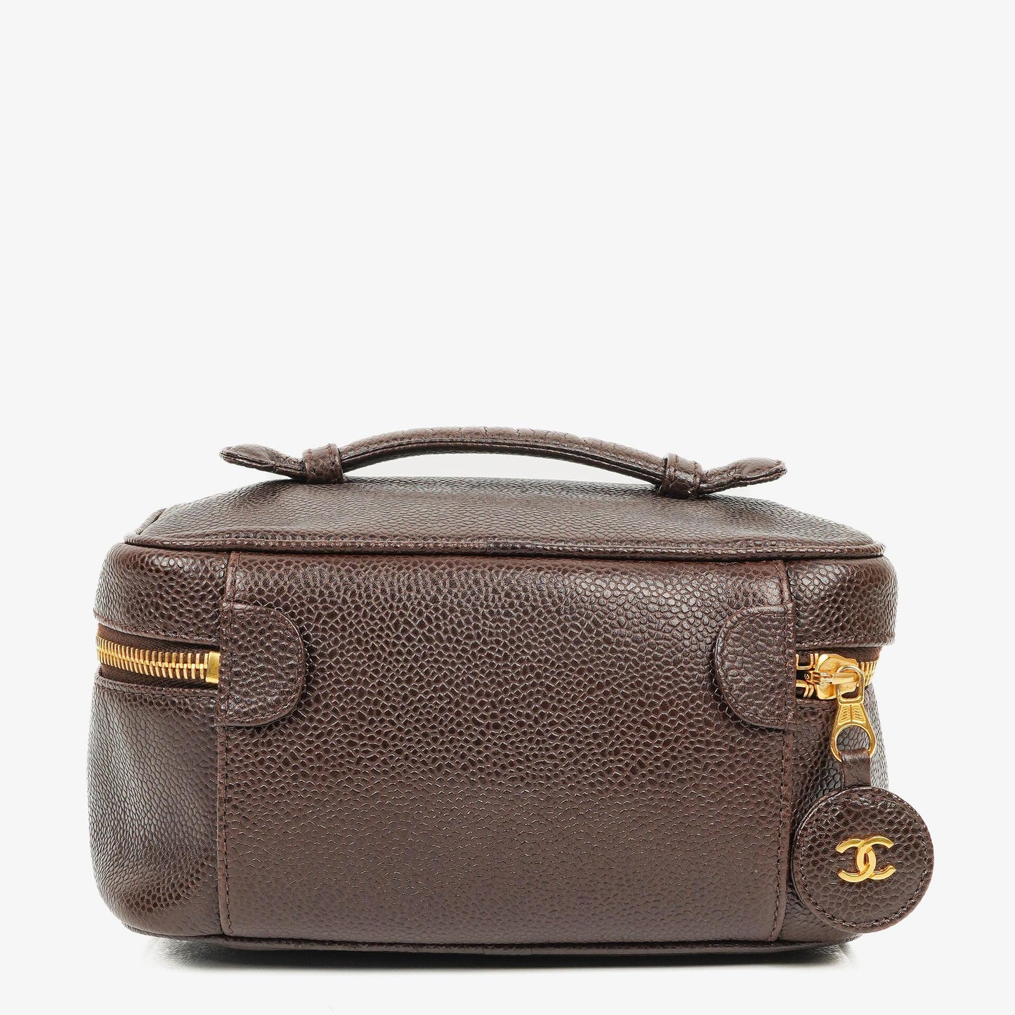 Chanel Brown Caviar Quilted Leather Timeless Cosmetic Case