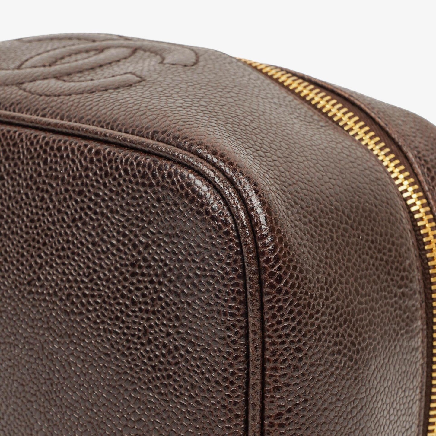 Chanel Brown Caviar Quilted Leather Timeless Cosmetic Case