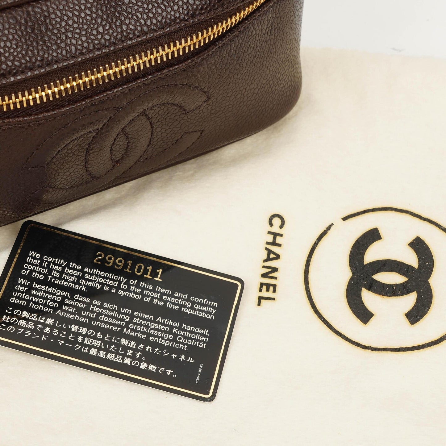Chanel Brown Caviar Quilted Leather Timeless Cosmetic Case