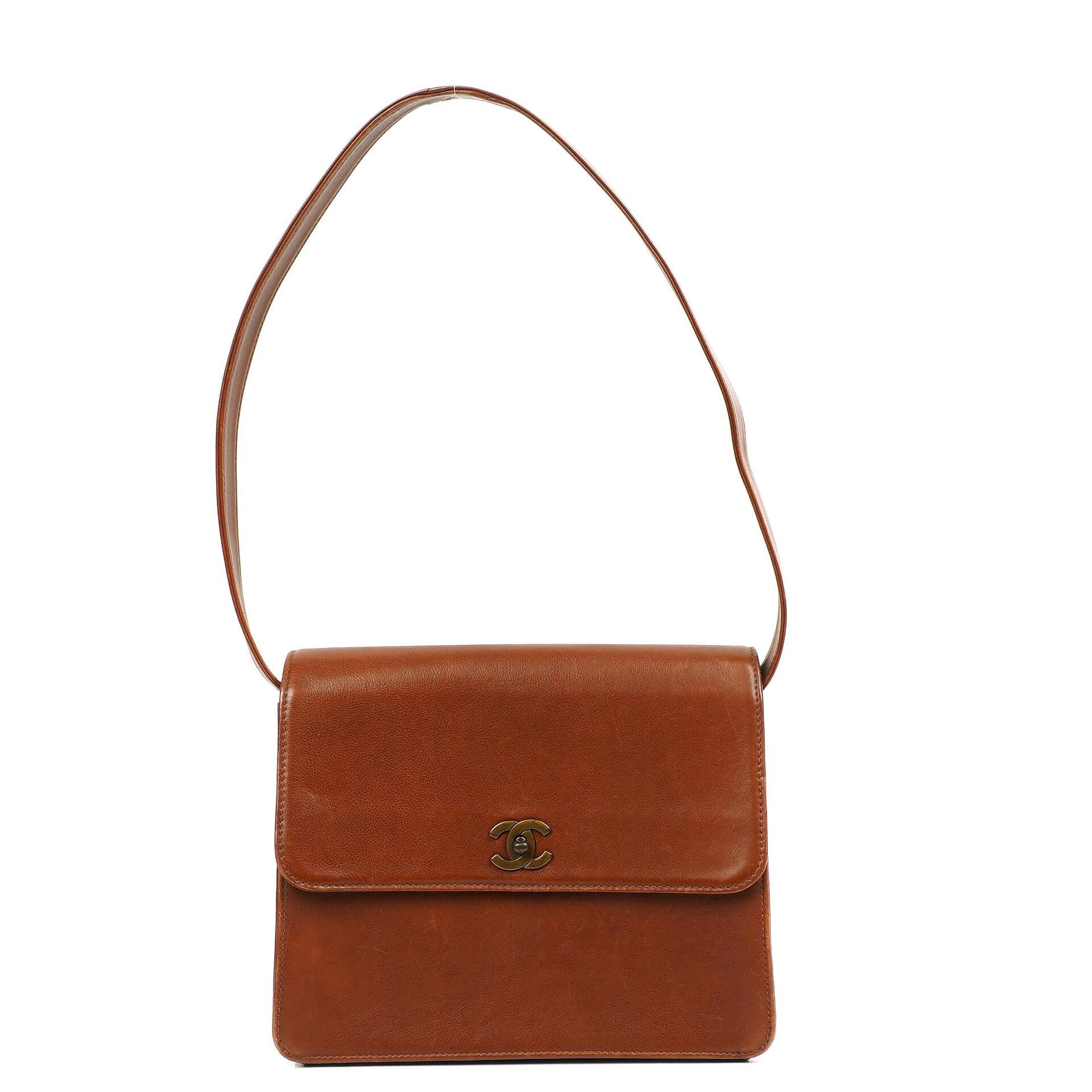 Chanel Brown Grained Calfskin Flap Shoulder Bag with Distressed Gold Hardware, 1996-1997
