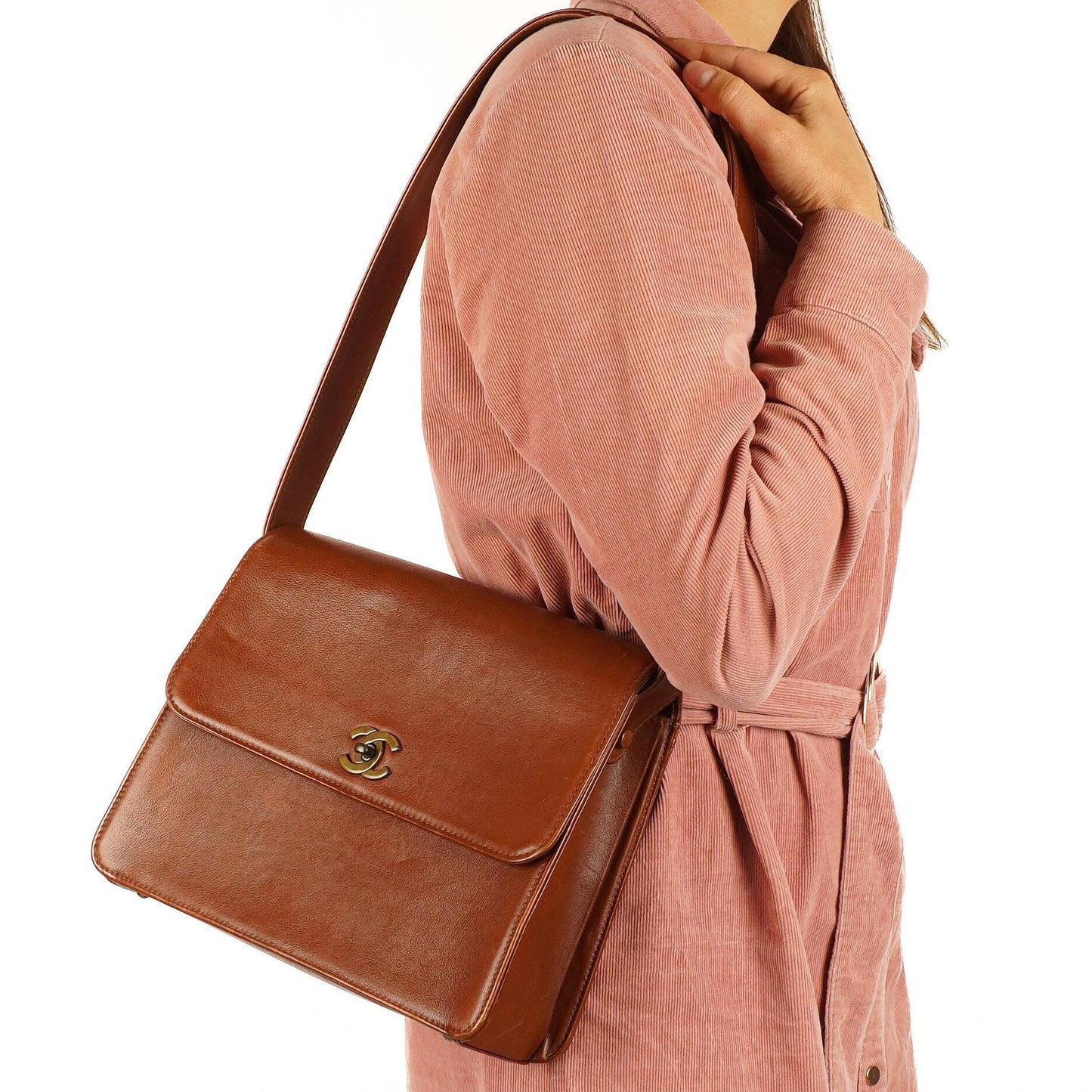 Chanel Brown Grained Calfskin Flap Shoulder Bag with Distressed Gold Hardware, 1996-1997