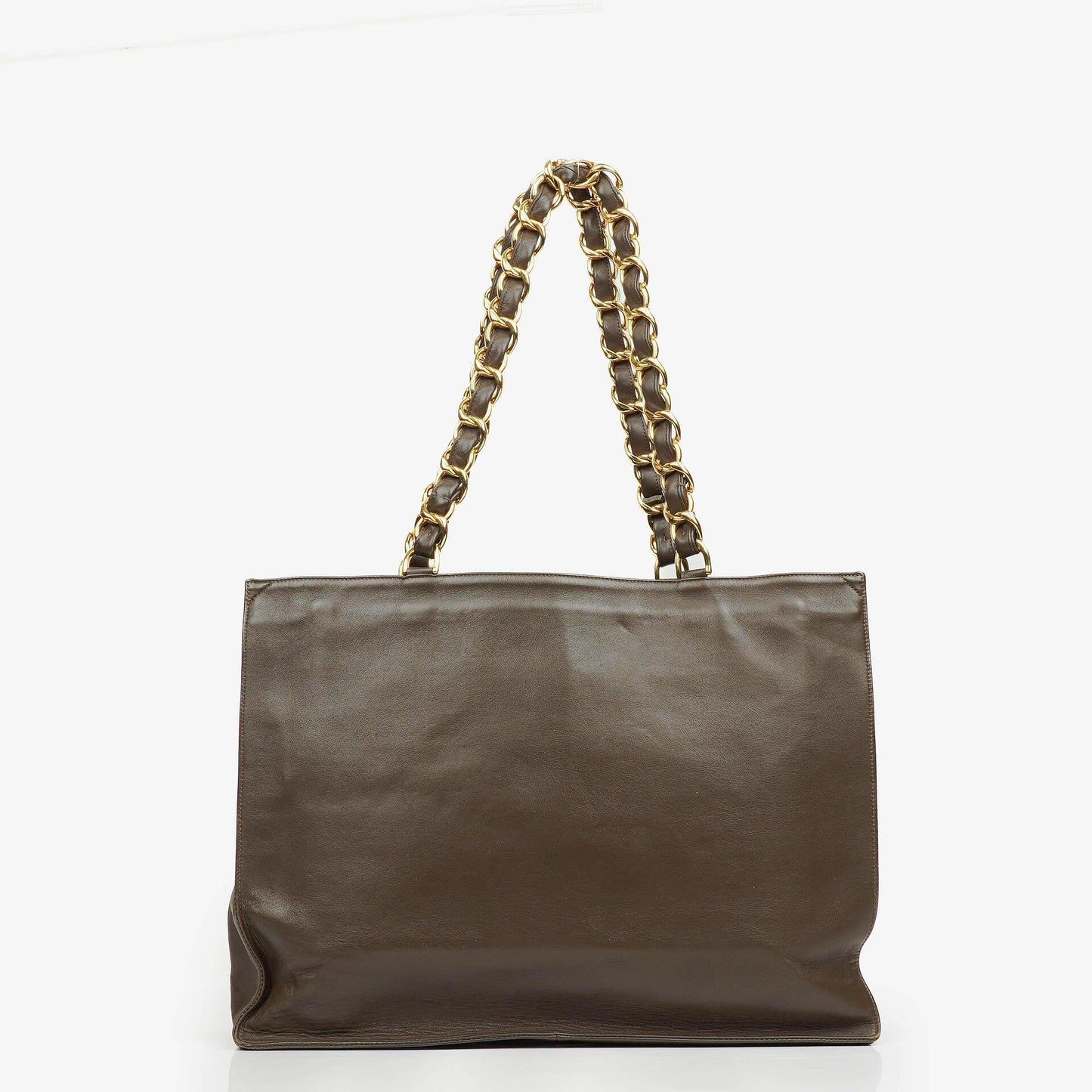 Chanel Brown Leather CC Logo Chain Tote Bag