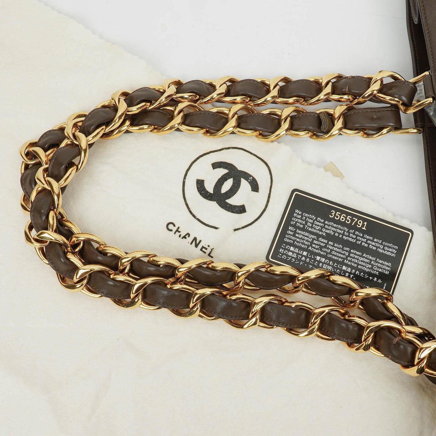 Chanel Brown Leather CC Logo Chain Tote Bag