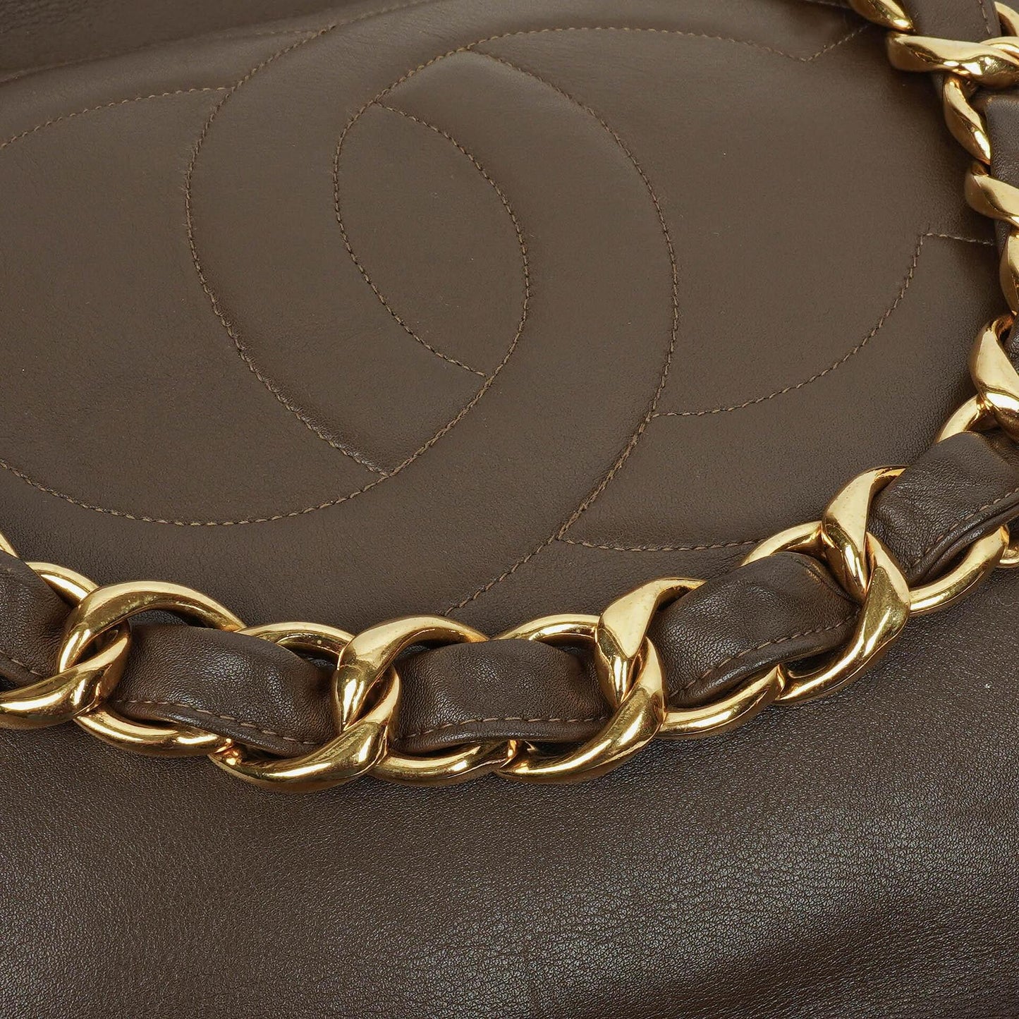 Chanel Brown Leather CC Logo Chain Tote Bag