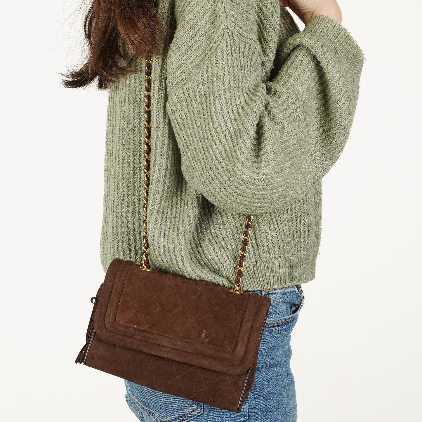 Chanel Brown Quilted Suede Tassel Flap Bag, 1989-1991