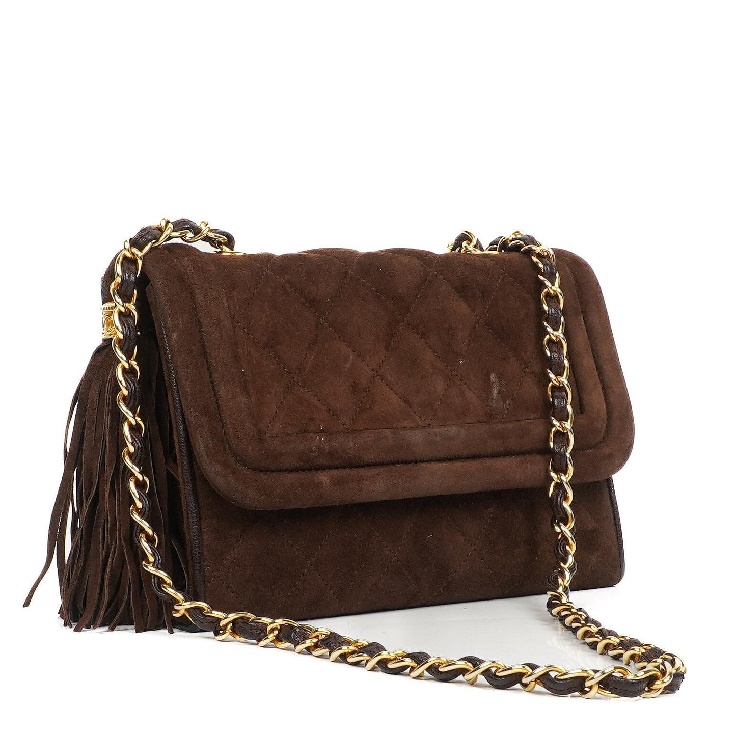 Chanel Brown Quilted Suede Tassel Flap Bag, 1989-1991