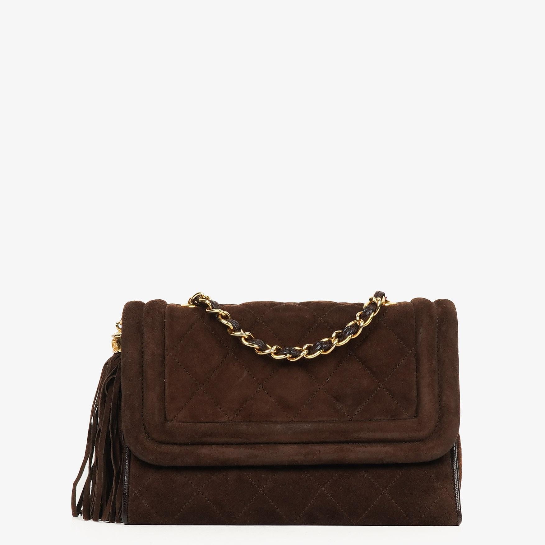 Chanel Brown Quilted Suede Tassel Flap Bag, 1989-1991