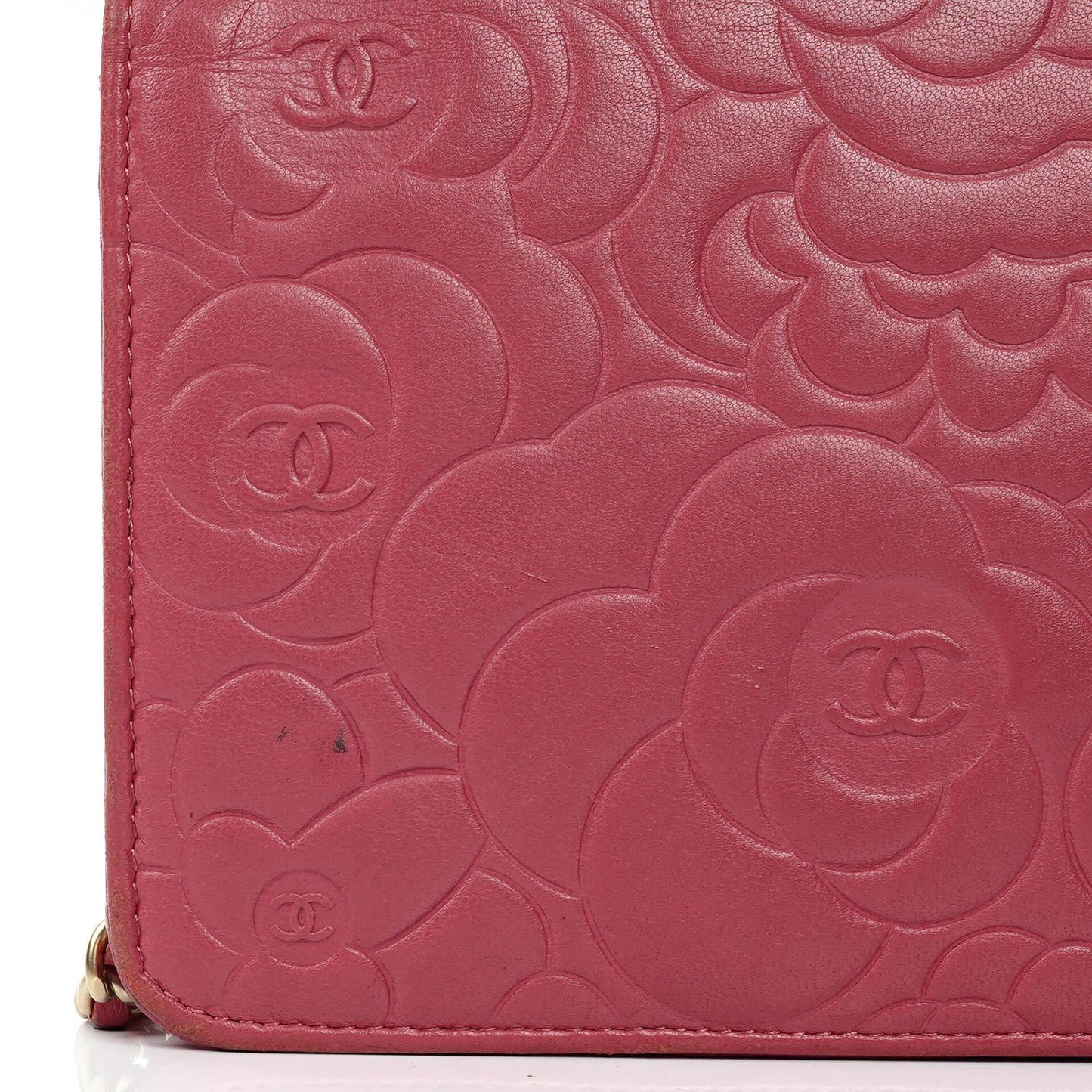Chanel Camelia Pink Embossed Lambskin Wallet On Chain WOC