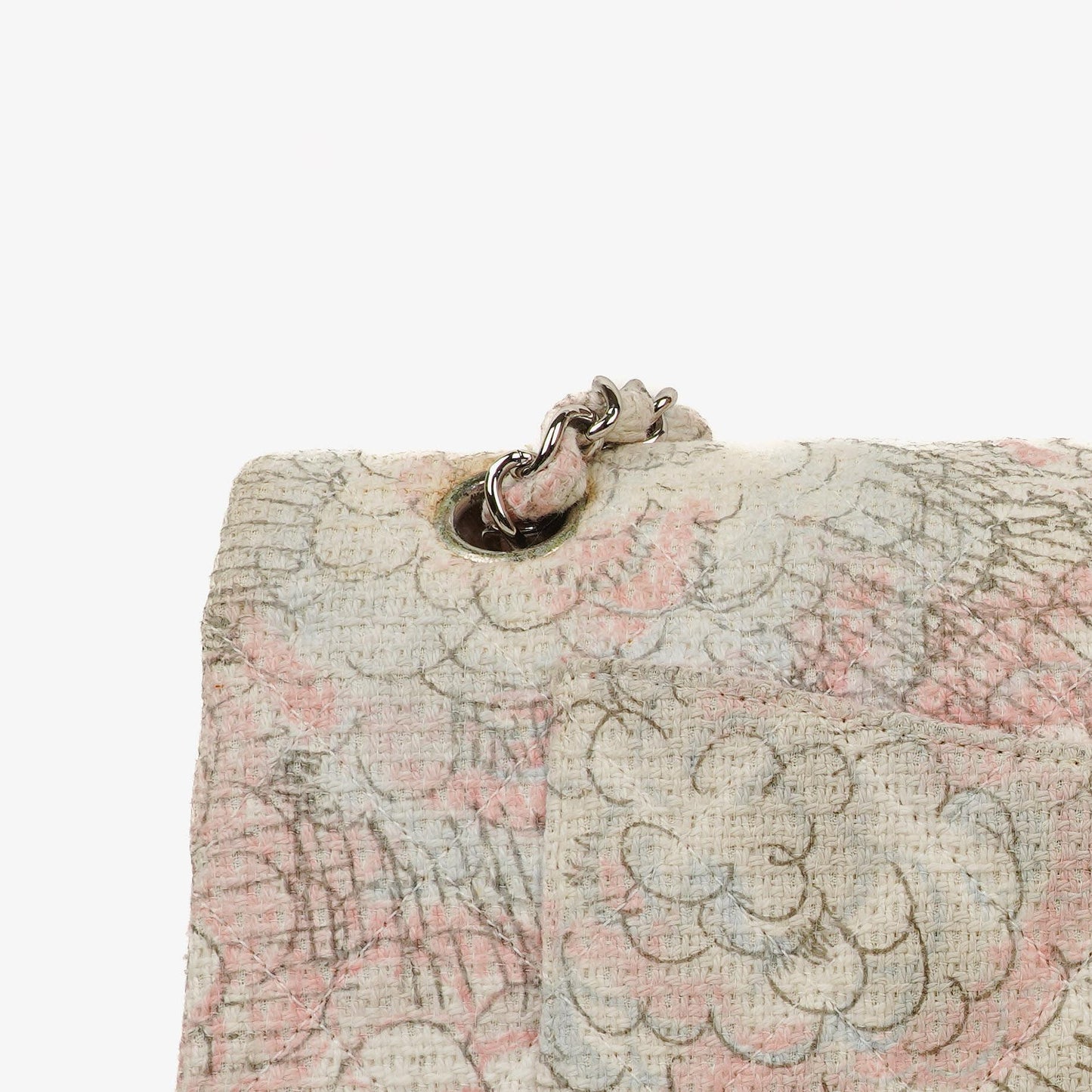 Chanel Camellia Limited Edition Print Tweed Medium Double Flap Bag Silver-Tone Hardware
