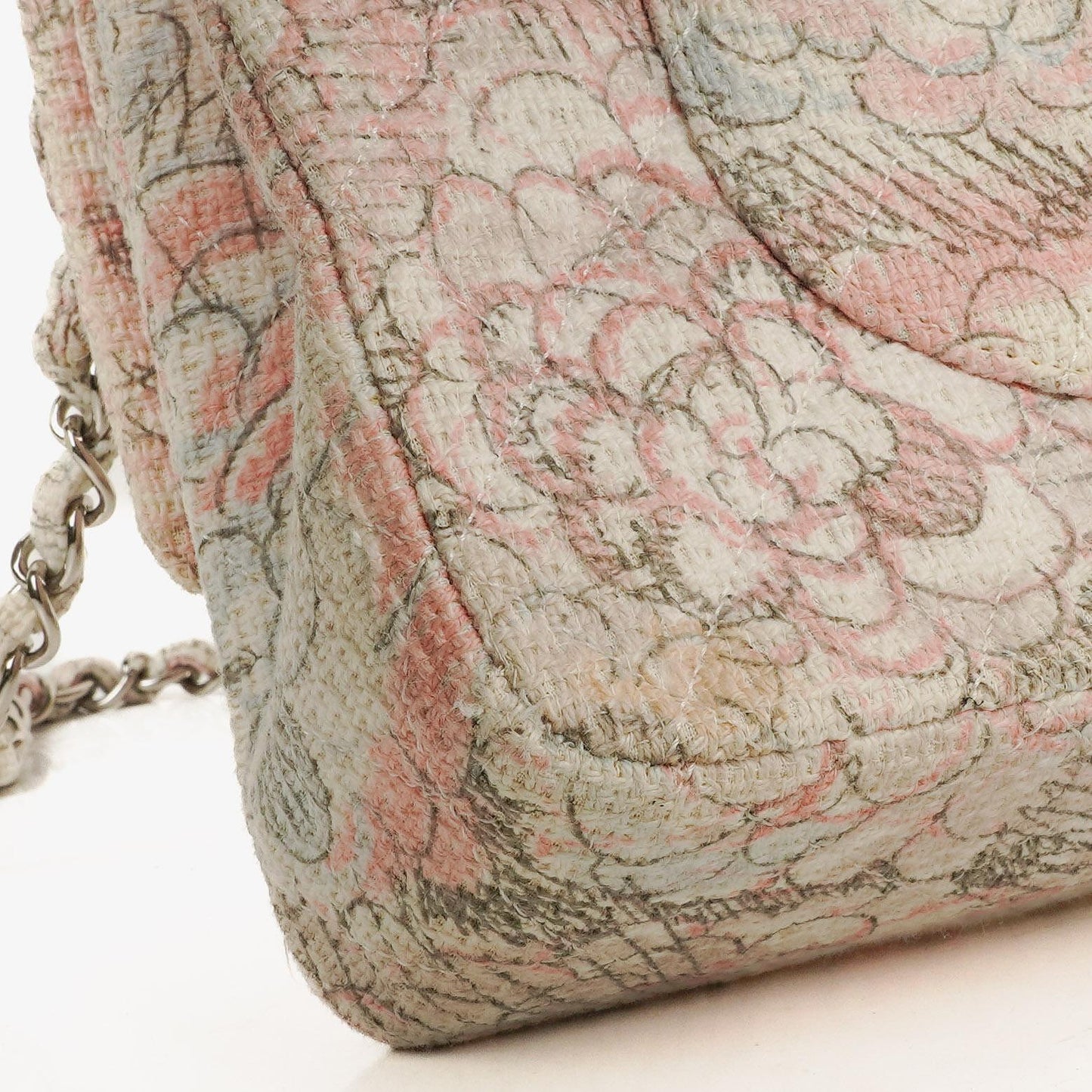 Chanel Camellia Limited Edition Print Tweed Medium Double Flap Bag Silver-Tone Hardware