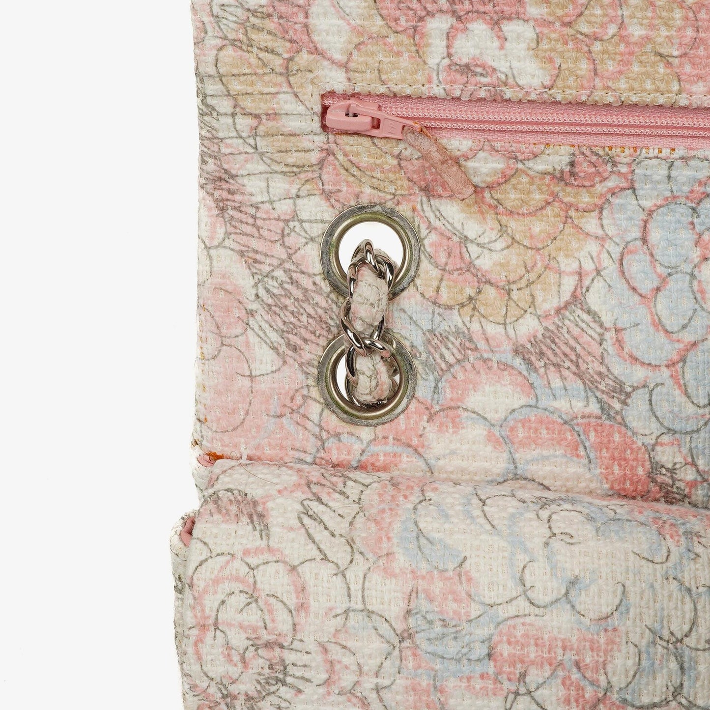 Chanel Camellia Limited Edition Print Tweed Medium Double Flap Bag Silver-Tone Hardware