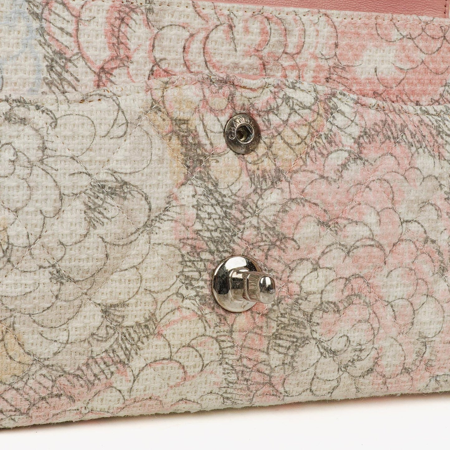 Chanel Camellia Limited Edition Print Tweed Medium Double Flap Bag Silver-Tone Hardware