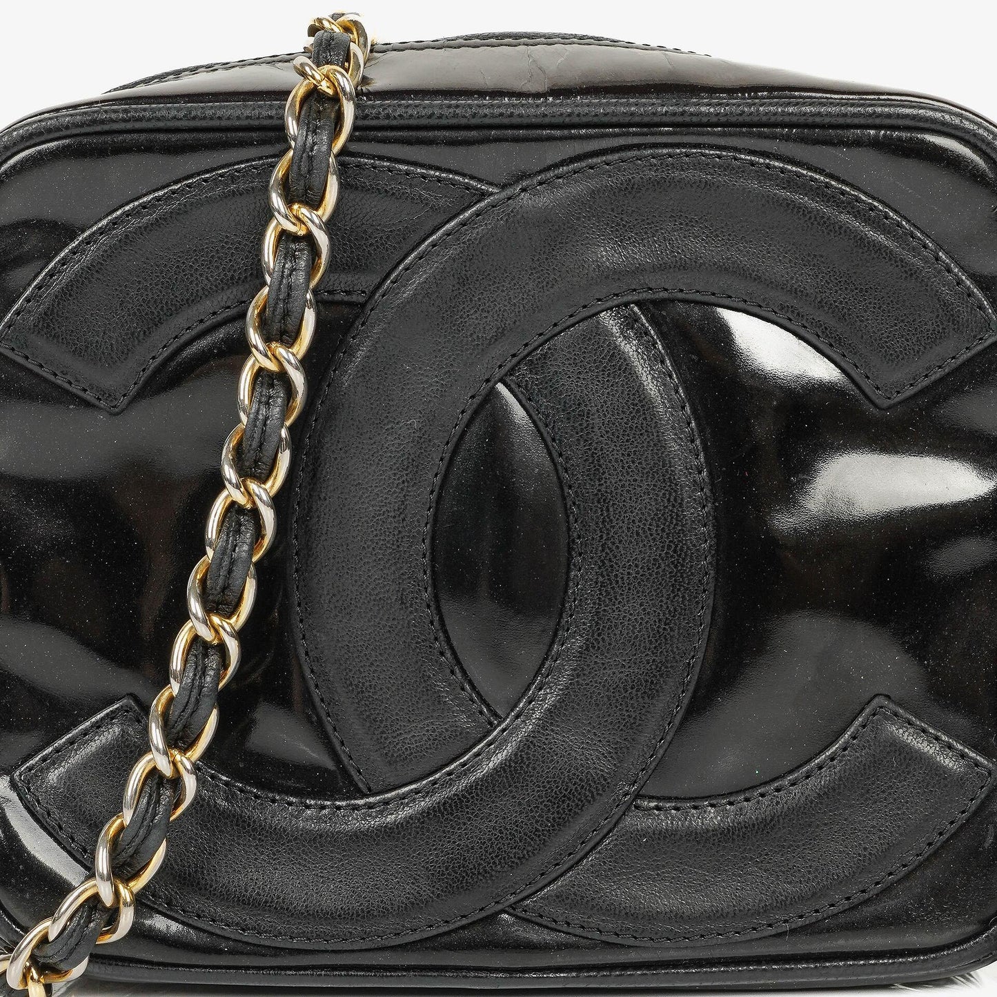 Chanel Camera CC Small Black Patent Leather Tassel Shoulder Bag