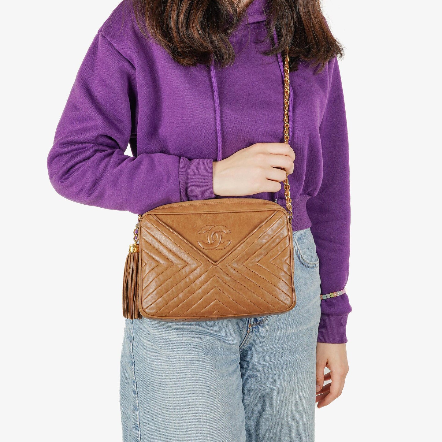 Chanel Camera Tassel Brown Leather Crossbody Bag