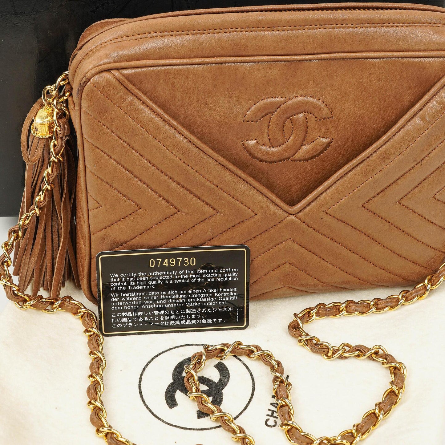 Chanel Camera Tassel Brown Leather Crossbody Bag