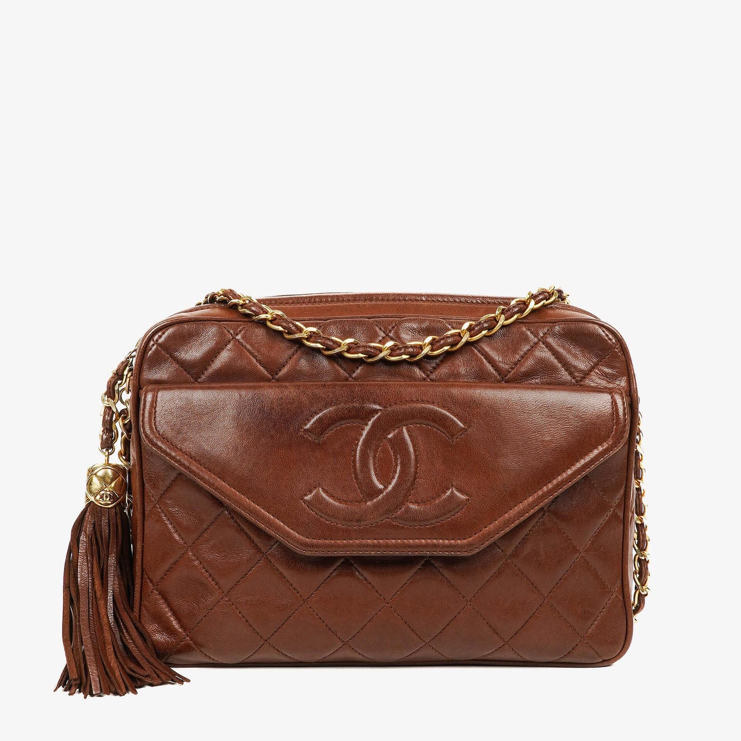 Chanel Camera Tassel CC Brown Quilted Lambskin Bag