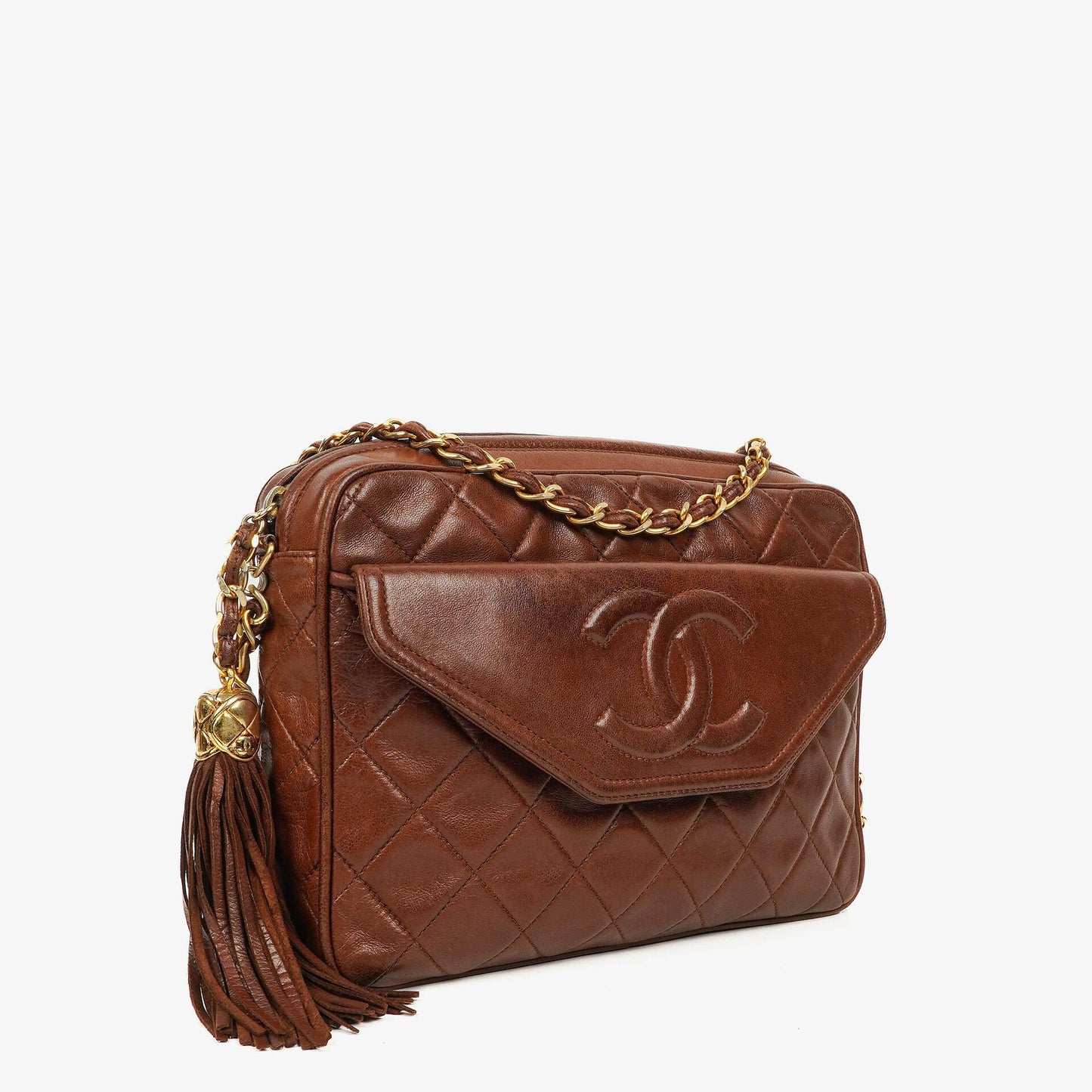 Chanel Camera Tassel CC Brown Quilted Lambskin Bag