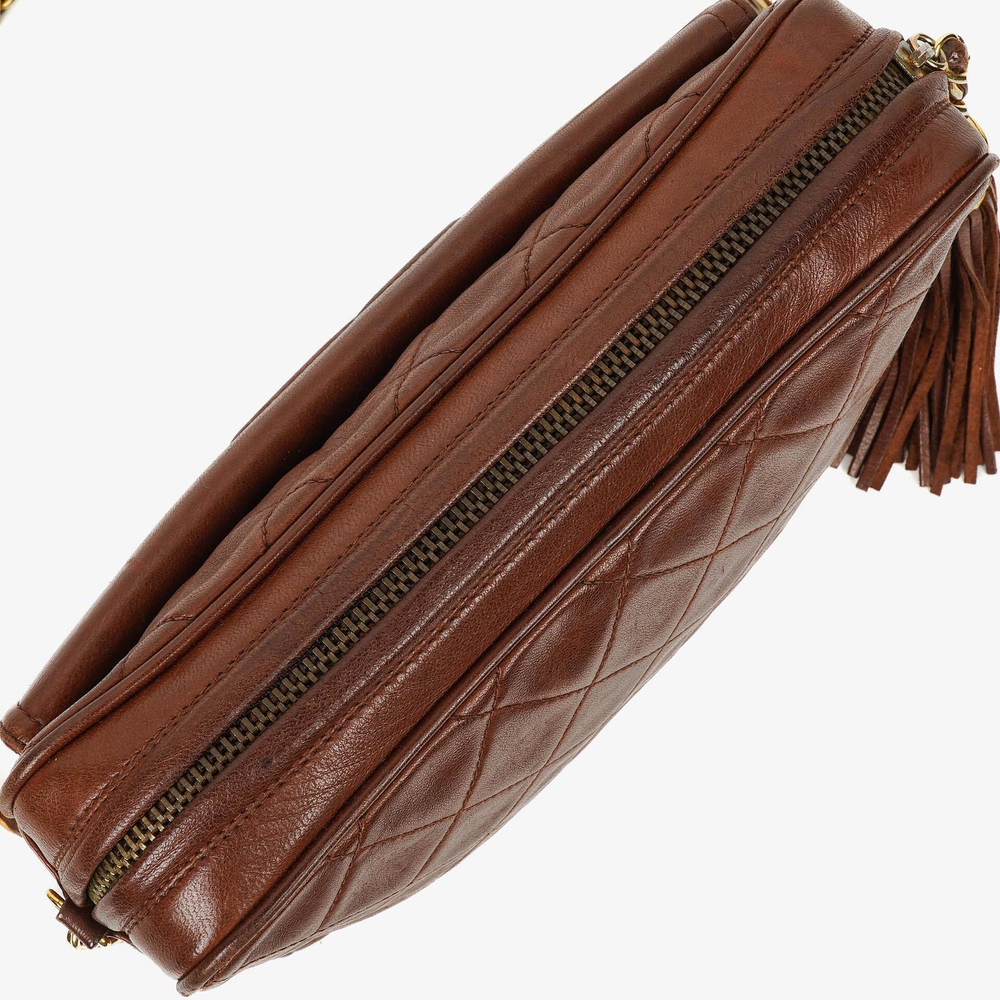 Chanel Camera Tassel CC Brown Quilted Lambskin Bag