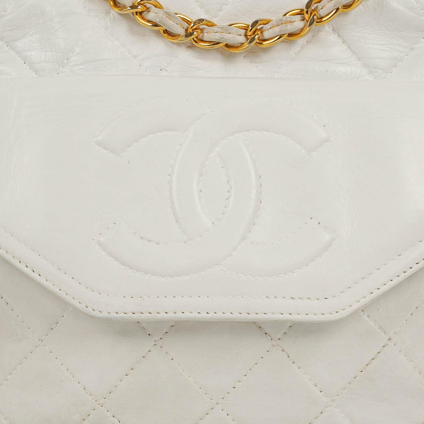 Chanel Camera Tassel CC White Quilted Lambskin Bag