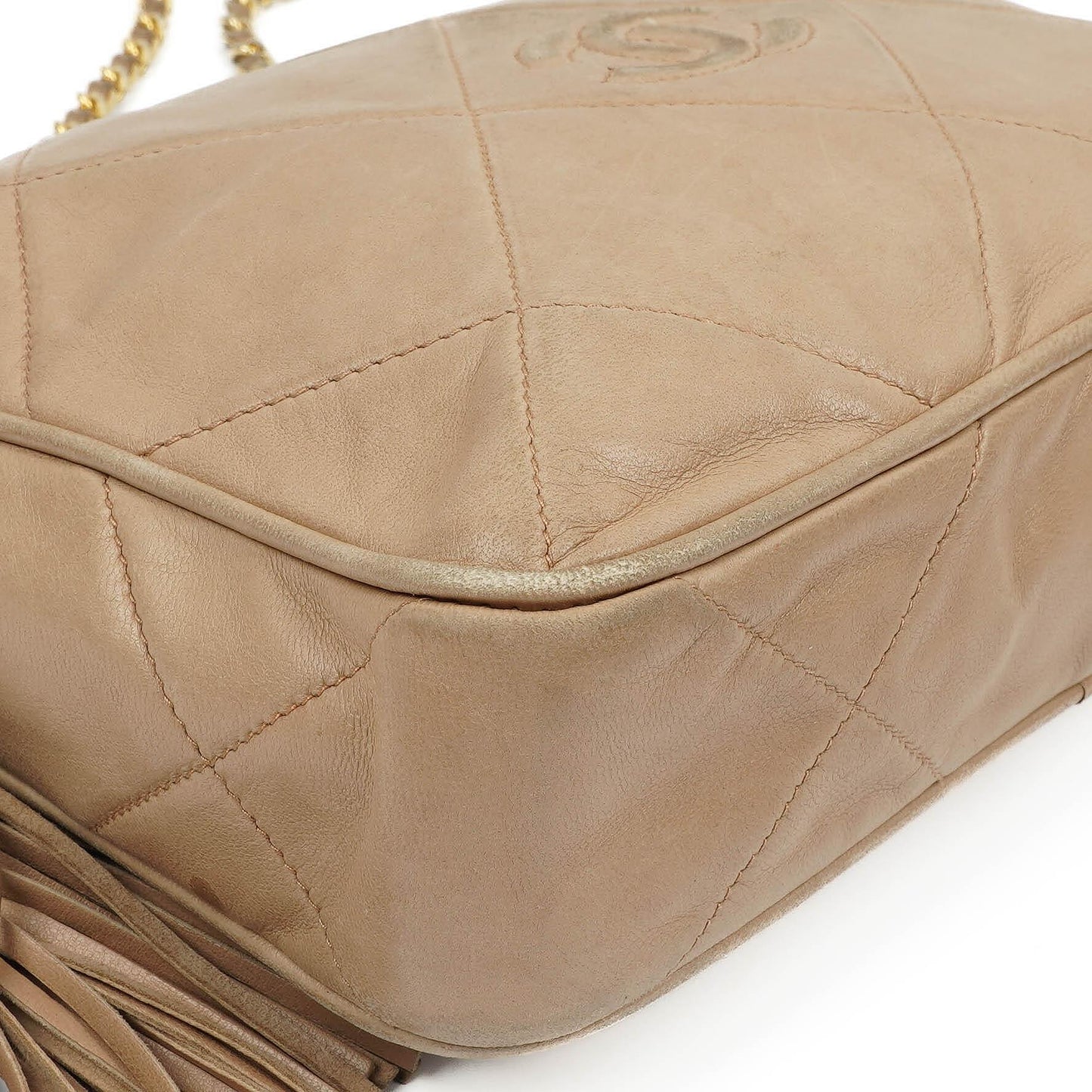 Chanel Camera Tassel In Beige Quilted Lambskin