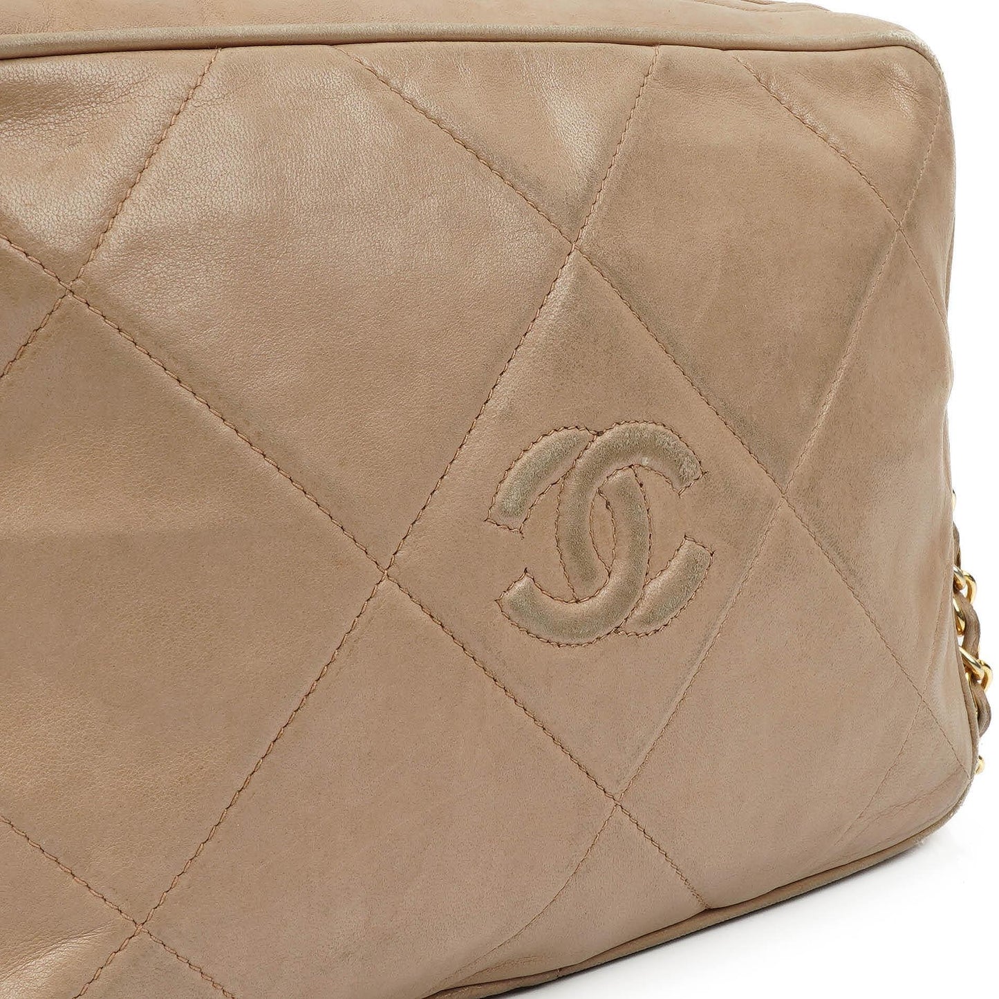 Chanel Camera Tassel In Beige Quilted Lambskin