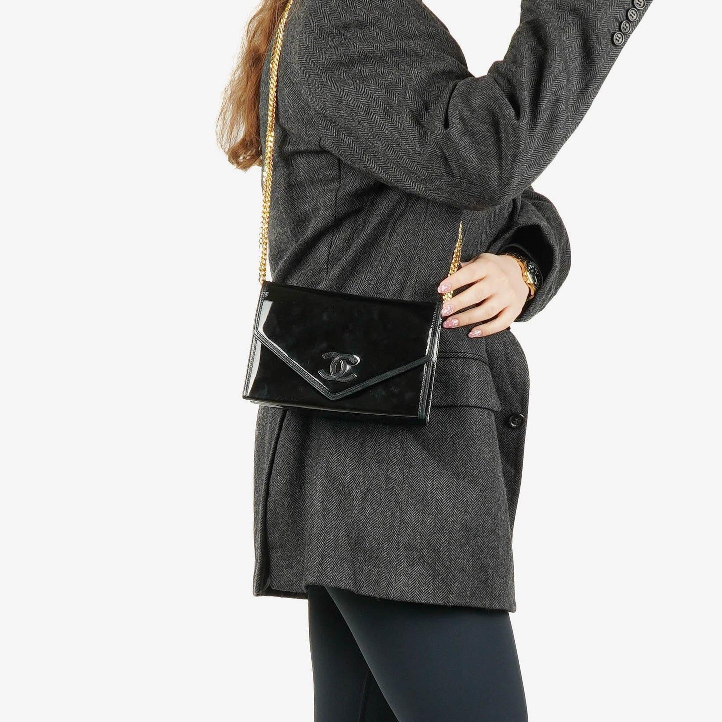 Chanel CC Black Envelope Patent Leather Multi Chain Shoulder Bag