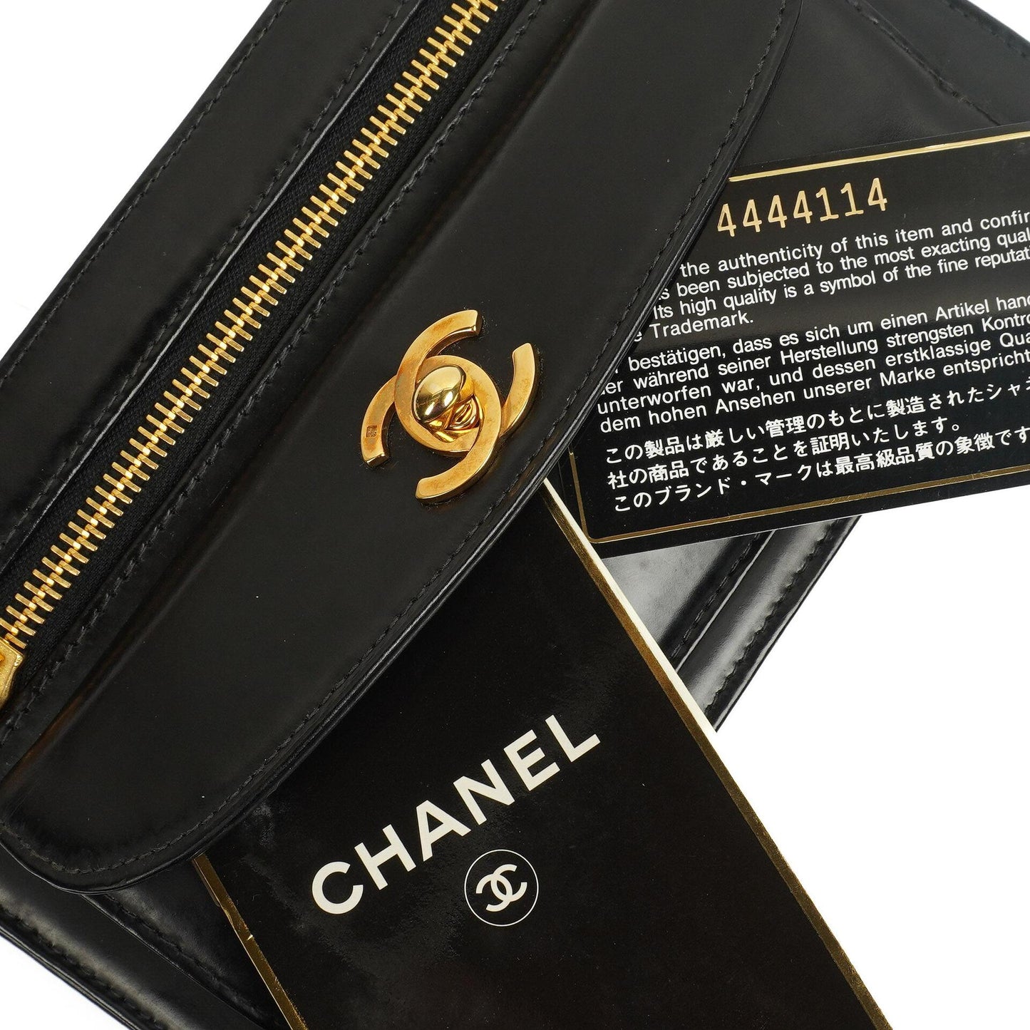 Chanel CC Black Leather Wristlet Bag 24K Gold-Plated Hardware, 1996-1997