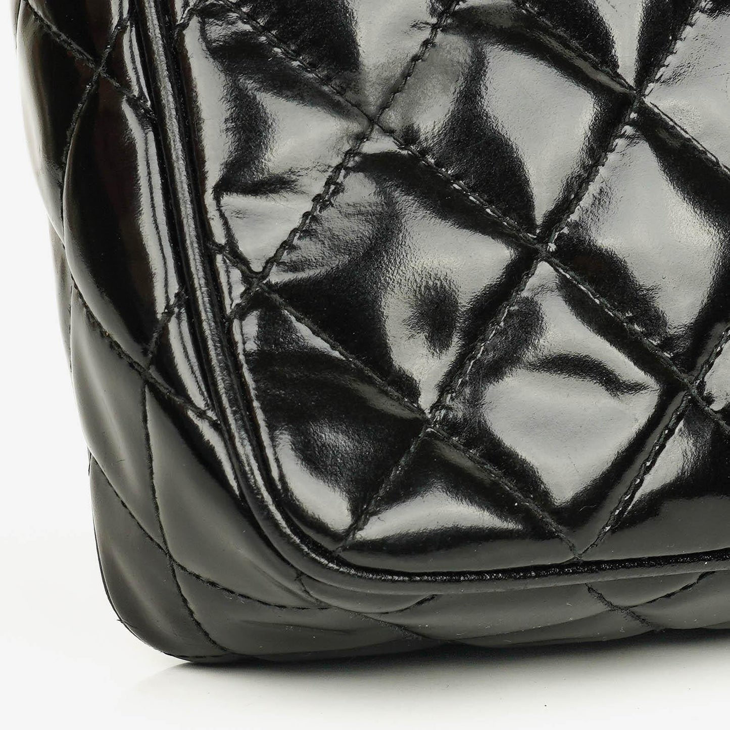 Chanel CC Black Quilted Patent Leather Camera Tassel Bag