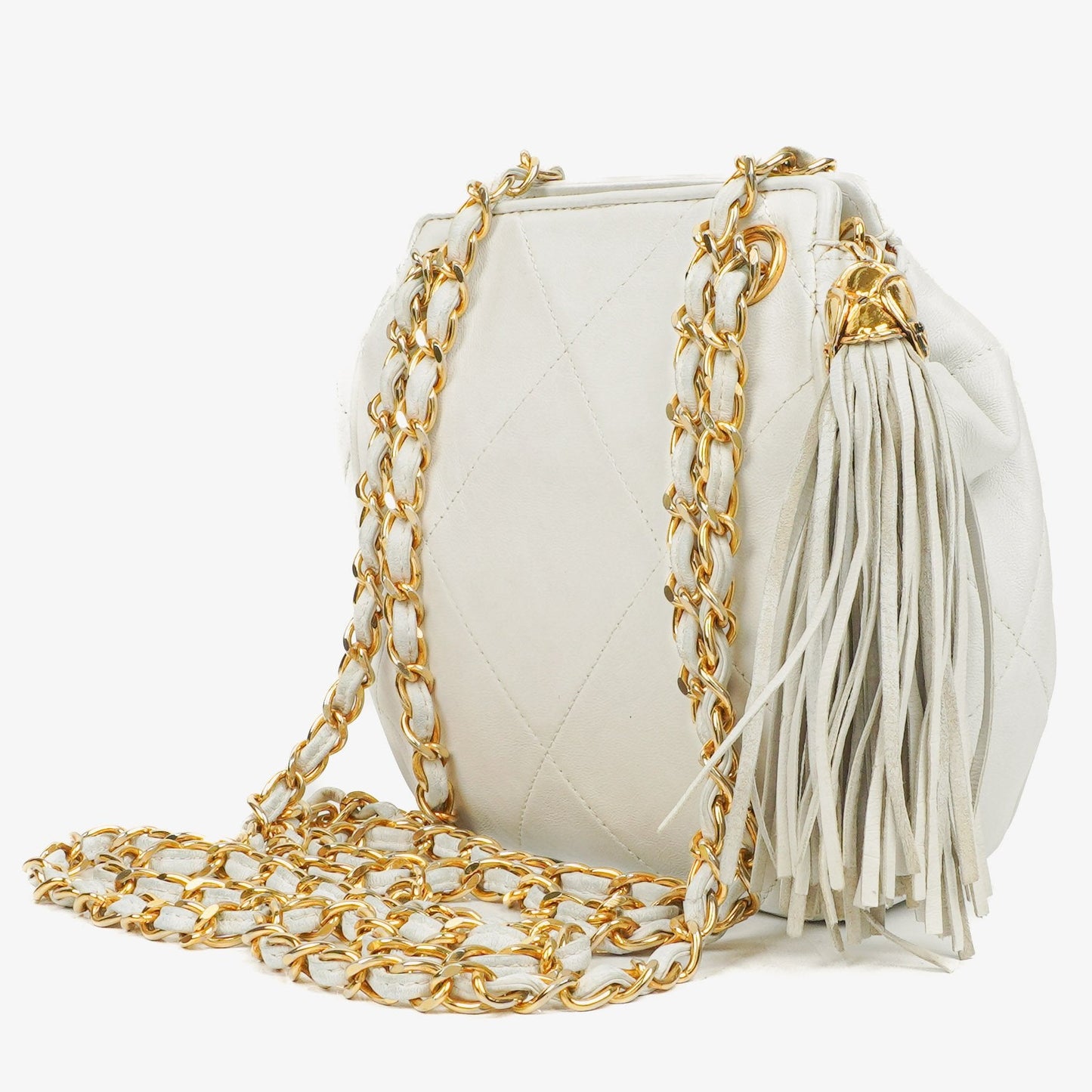 Chanel CC Double Chain White Shoulder Bag