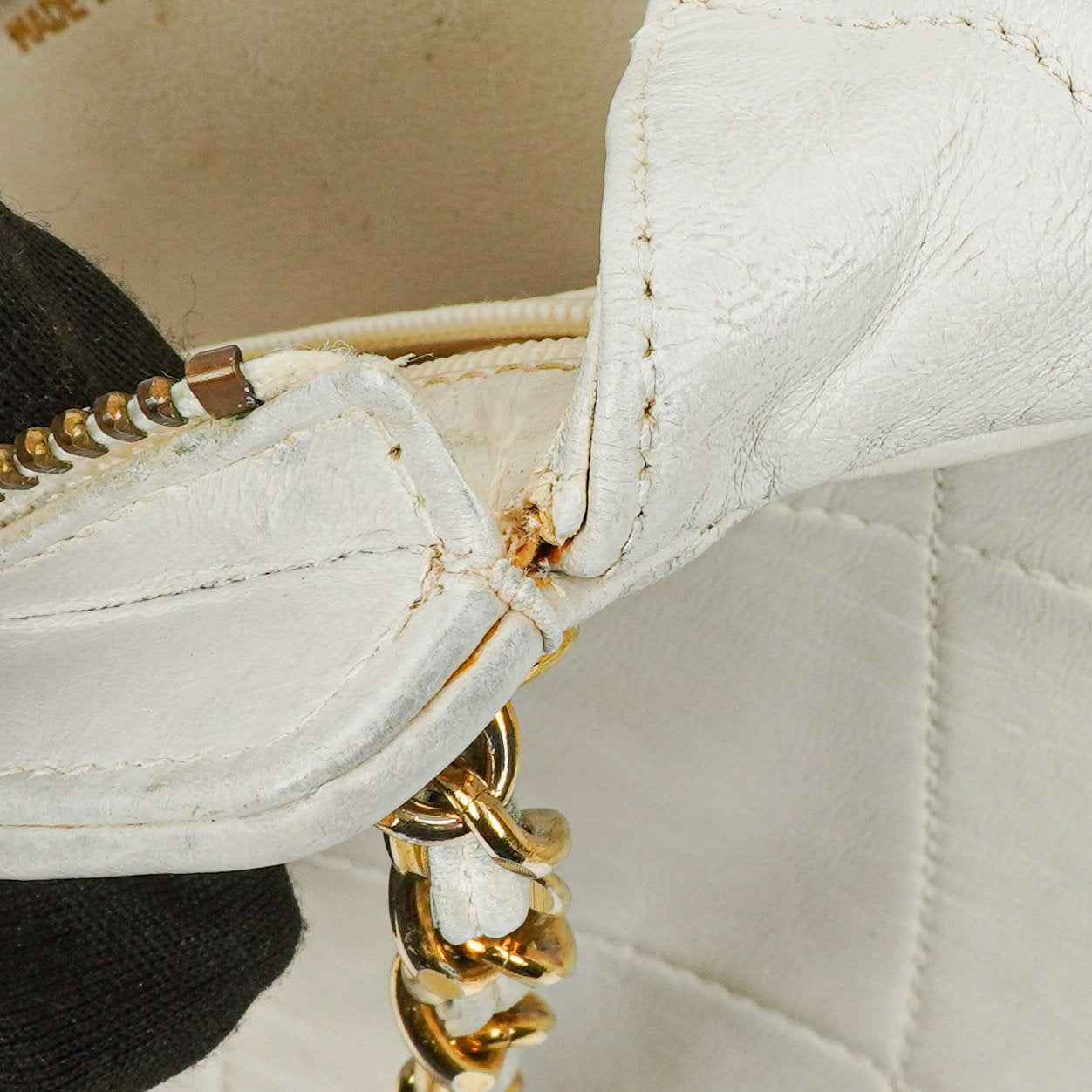Chanel CC Double Chain White Shoulder Bag