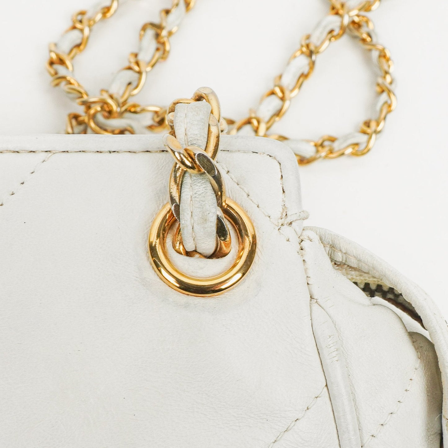 Chanel CC Double Chain White Shoulder Bag