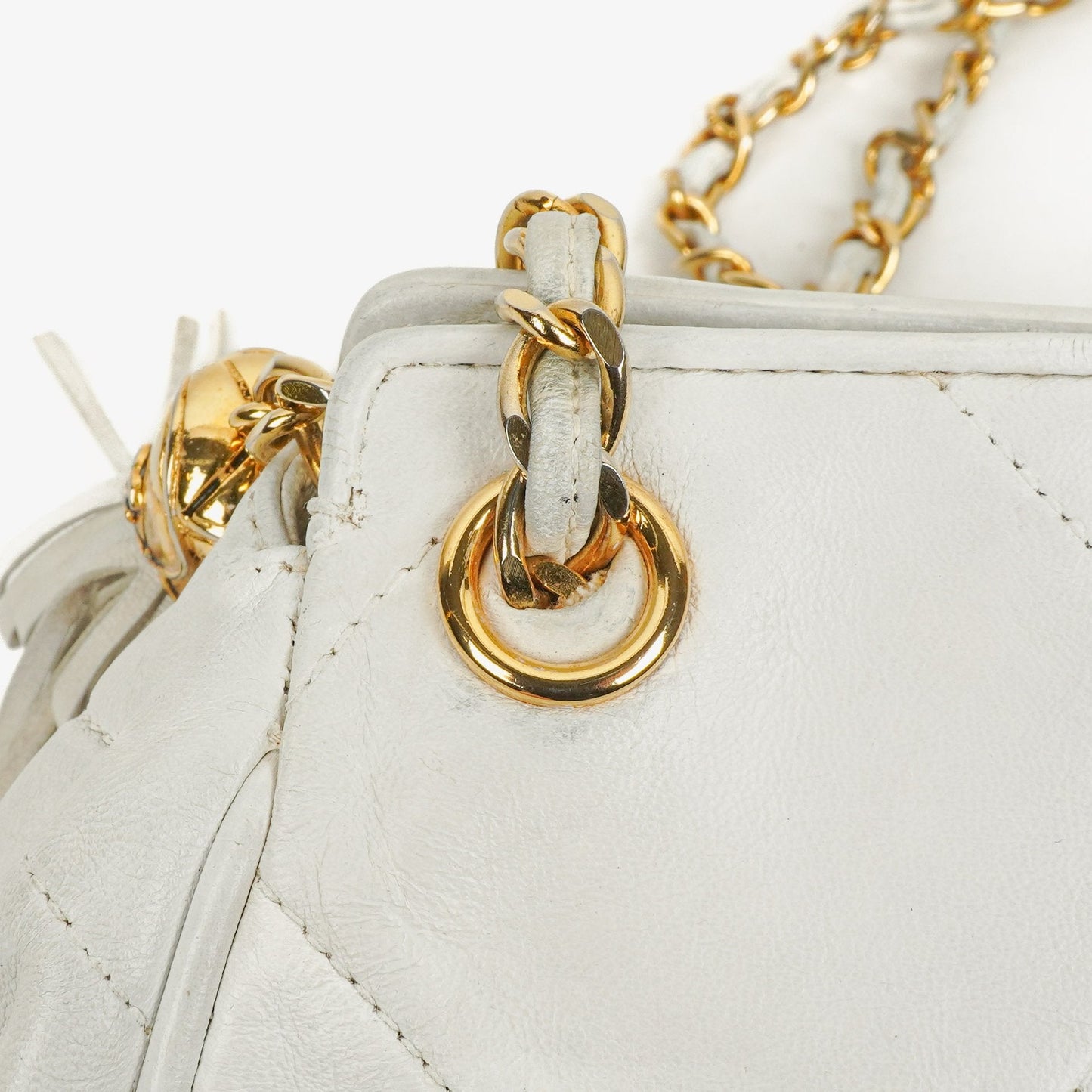 Chanel CC Double Chain White Shoulder Bag