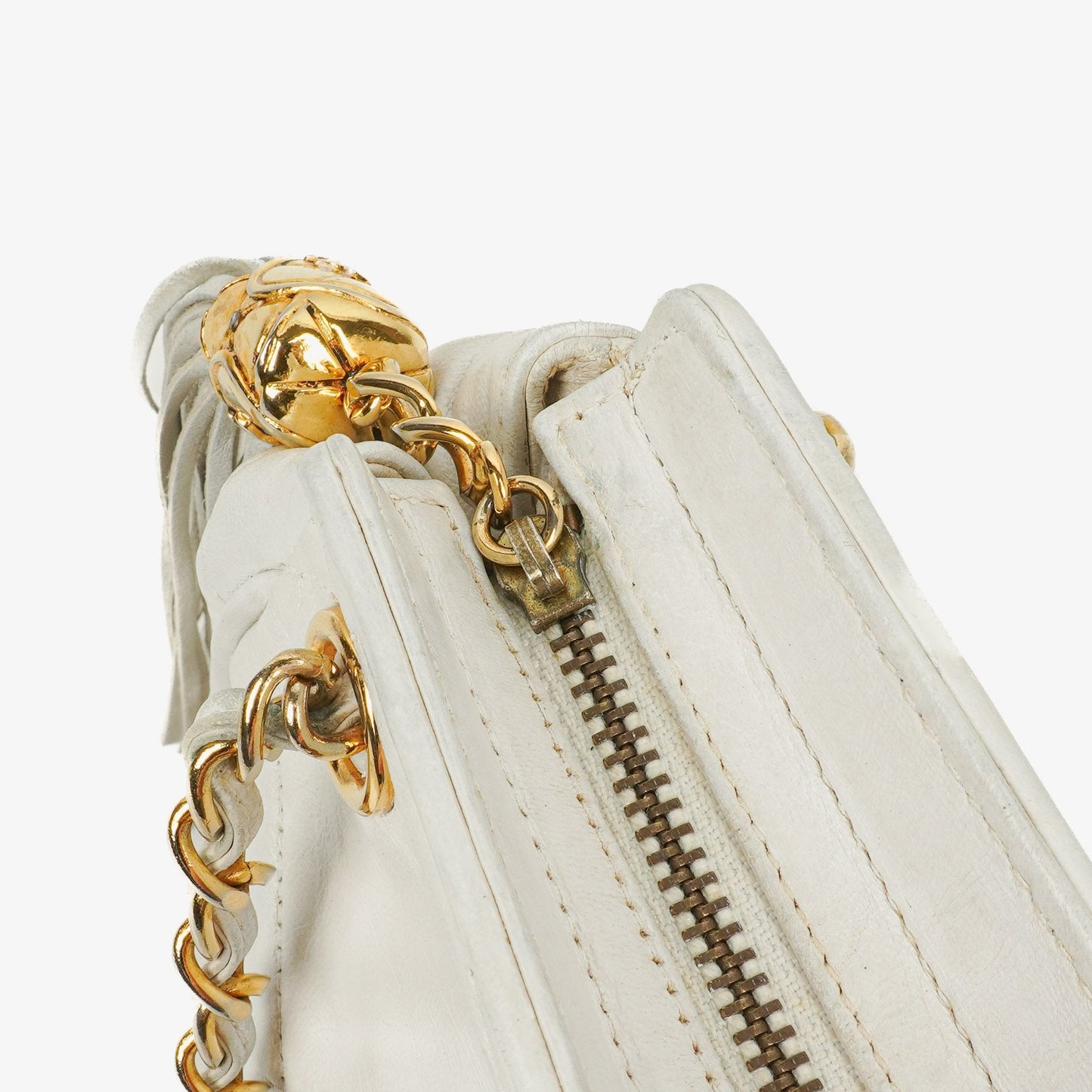Chanel CC Double Chain White Shoulder Bag