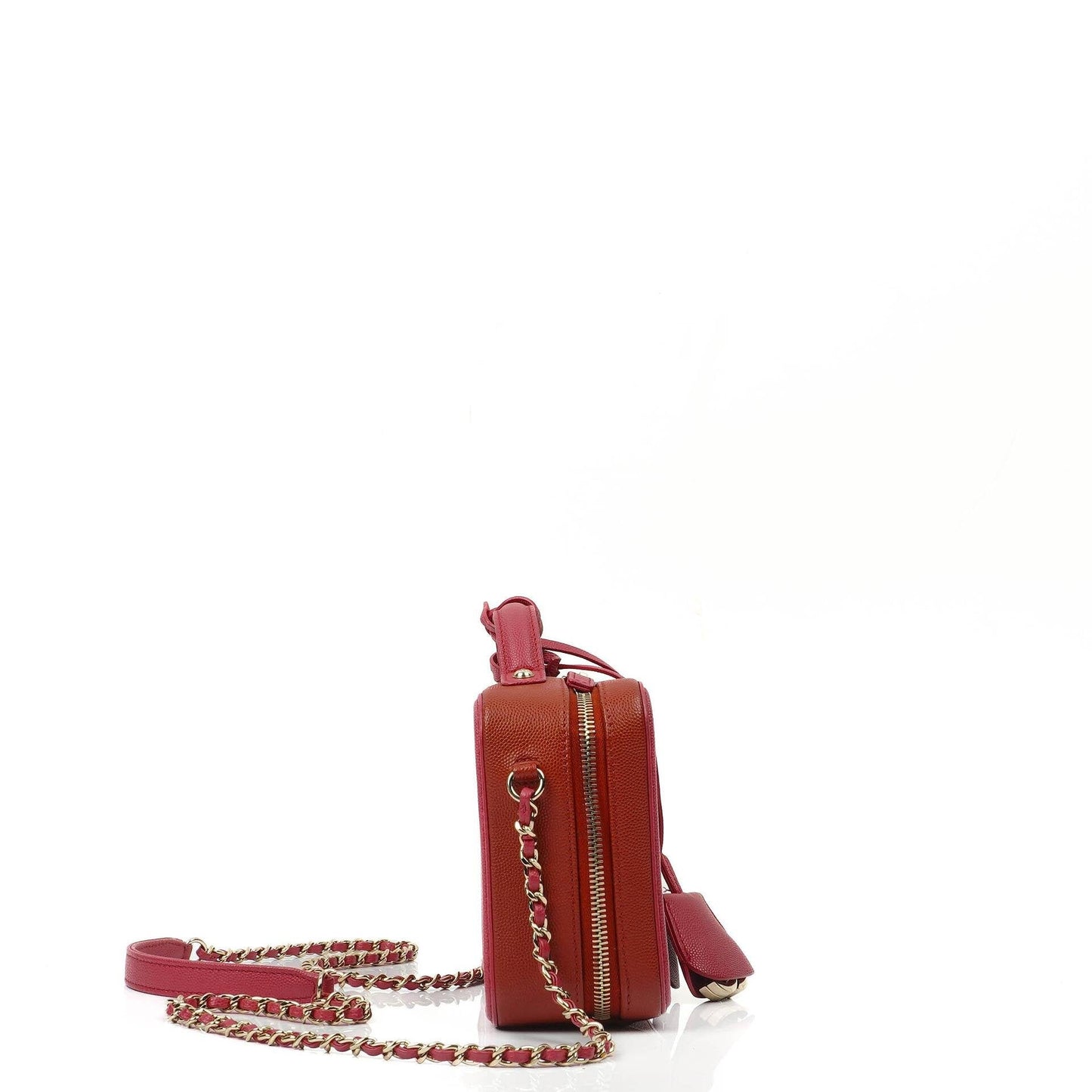 Chanel CC Filigree Small Vanity Case In Red And Pink Quilted Caviar Leather And Champagne Gold-Tone Hardware