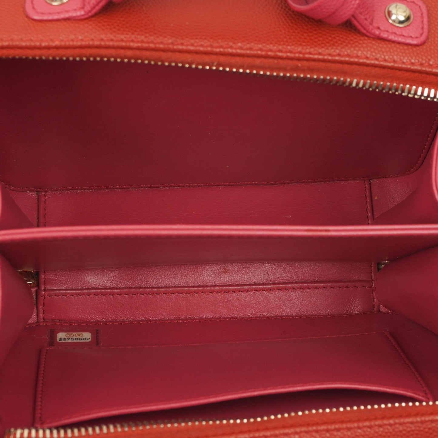 Chanel CC Filigree Small Vanity Case In Red And Pink Quilted Caviar Leather And Champagne Gold-Tone Hardware